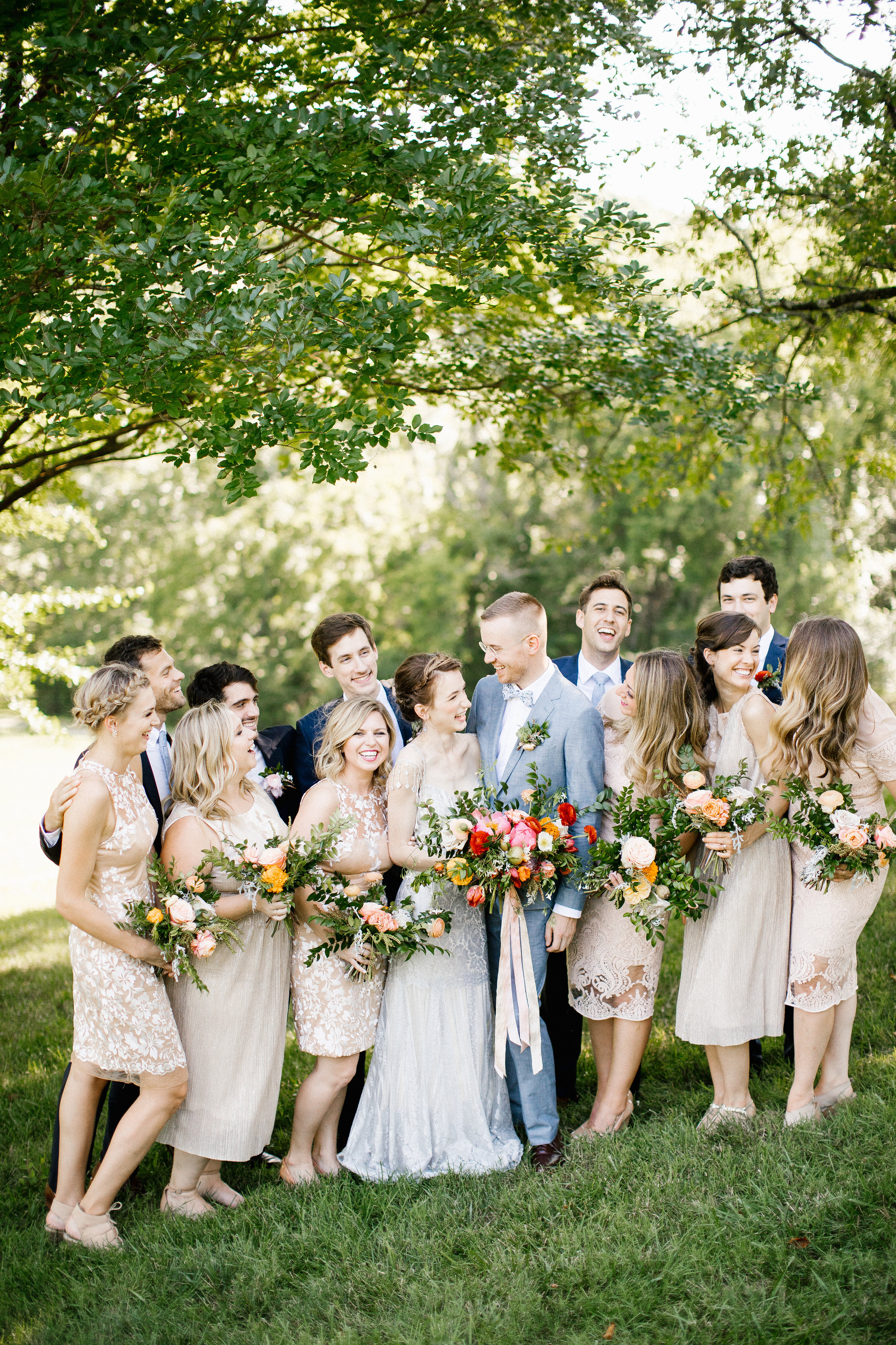 Neutral wedding party style with bright, summery florals // Nashville Wedding Florist // Cheekwood Botanic Gardens