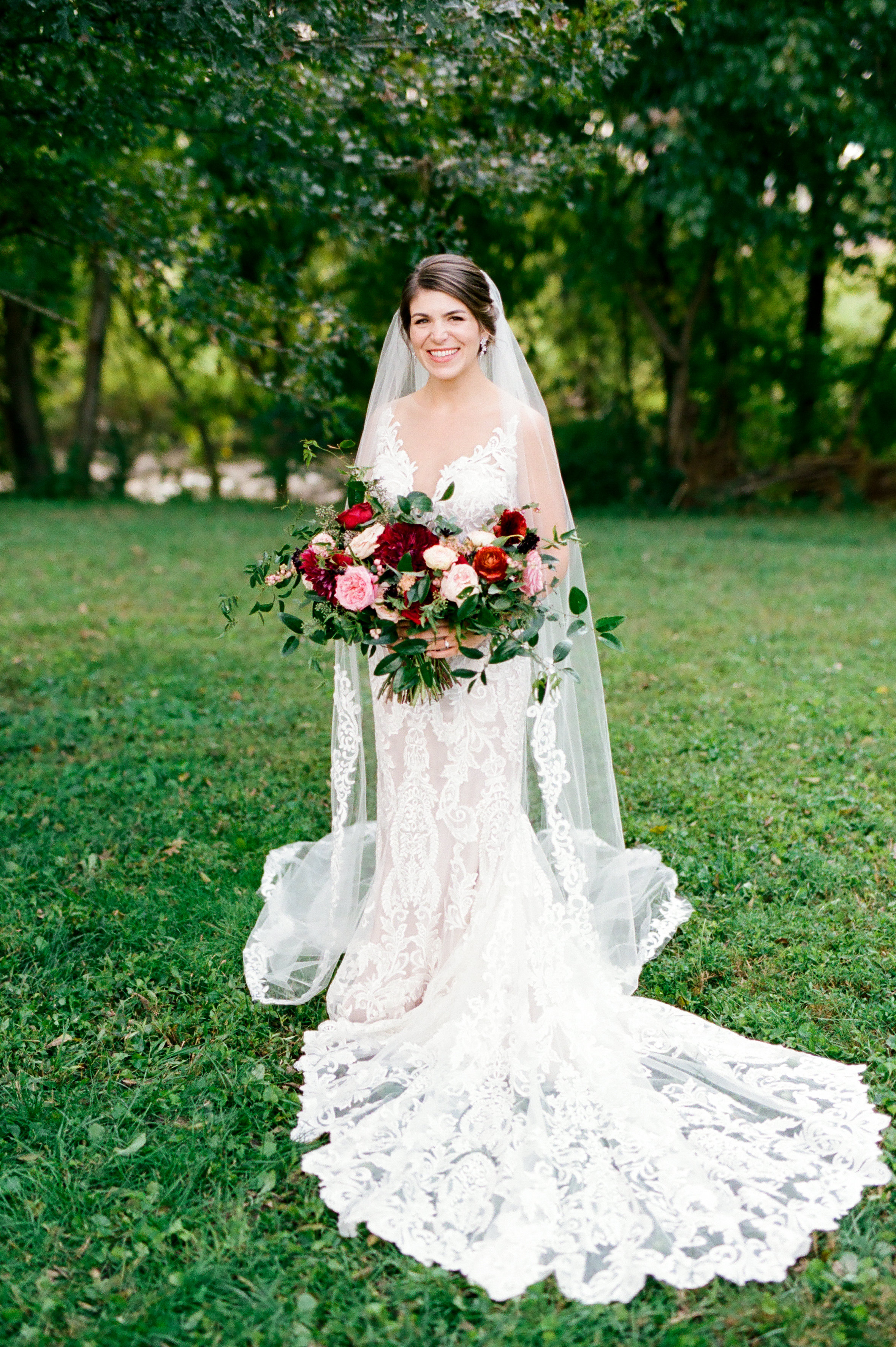 Ombre marsala bridal bouquet with dahlias, garden roses, and ranunculus // Nashville Wedding Florist
