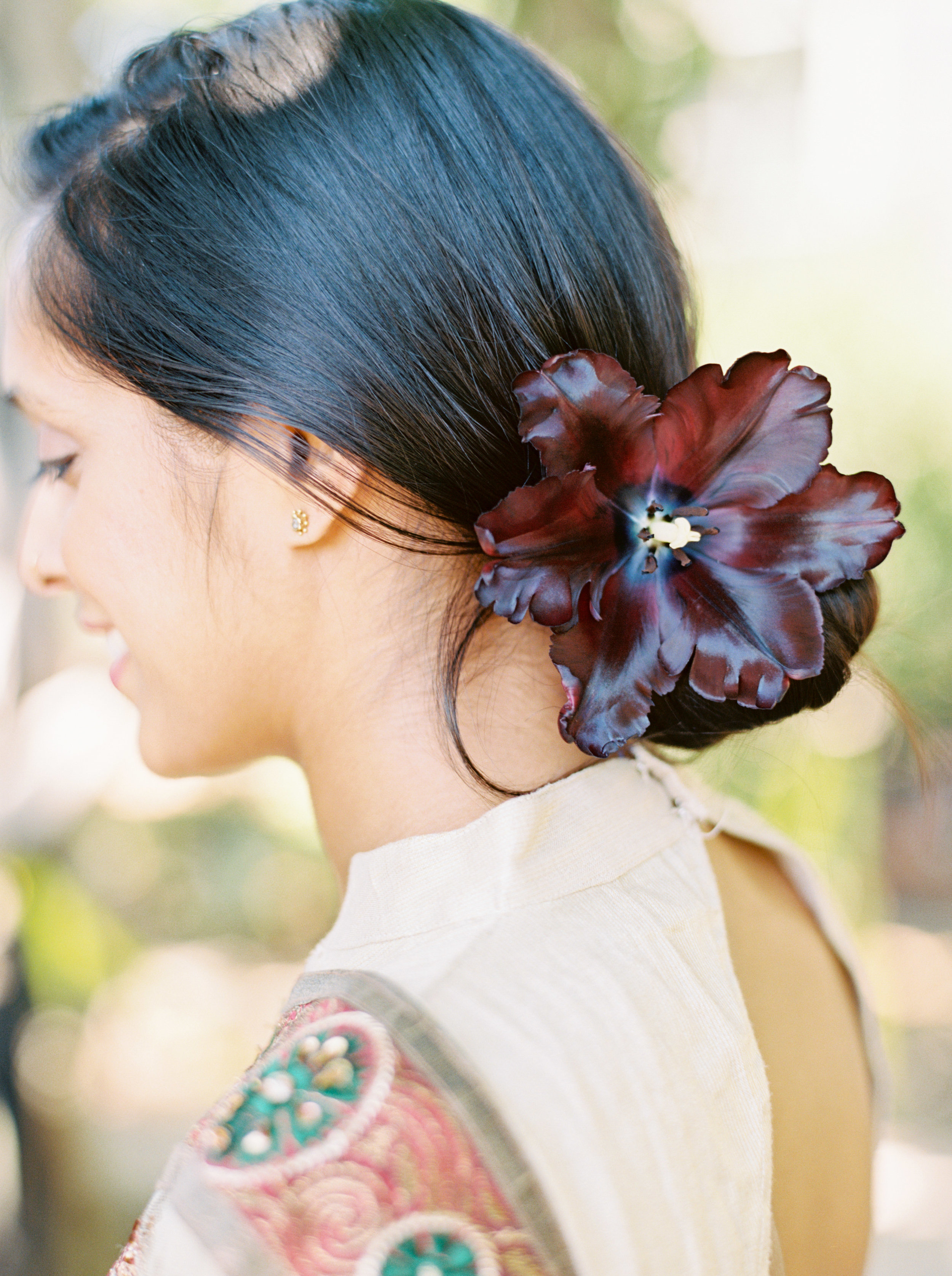 A single tulip in the bride's hair goes so far! // Indian Wedding Bridal Portraits in Nashville