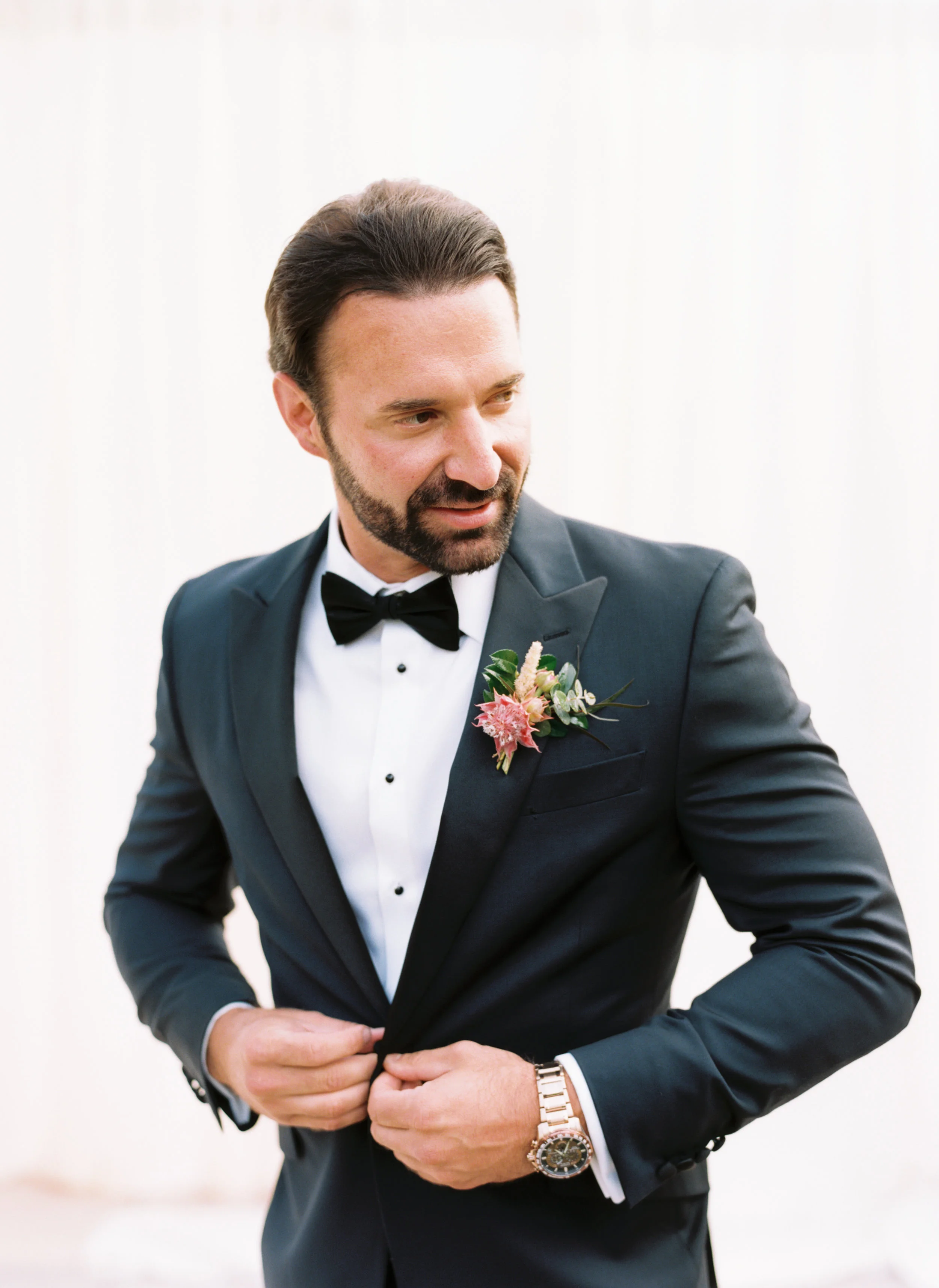 Protea and eucalyptus groom's boutonniere // Downtown Nashville Wedding with lush, natural floral desgn