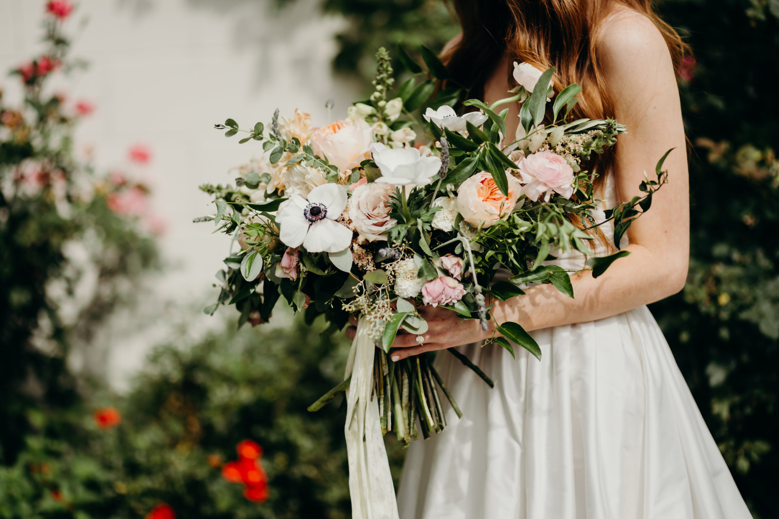 Blush and neutral bridal bouquet with cafe au lait dahlias, anemones, and ranunculus // Nashville Wedding Florist