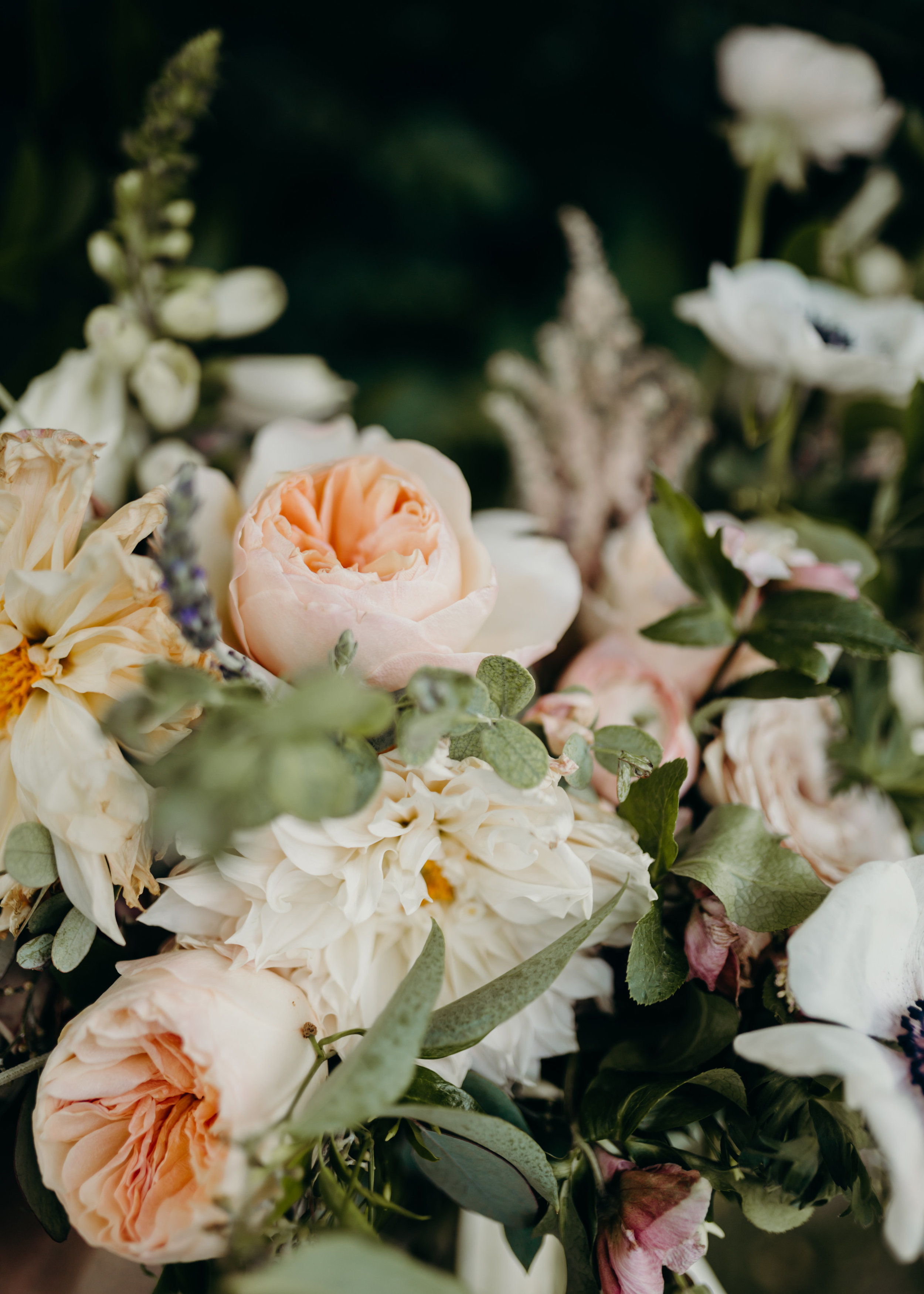 Blush and neutral bridal bouquet with cafe au lait dahlias, anemones, and ranunculus // Nashville Wedding Florist
