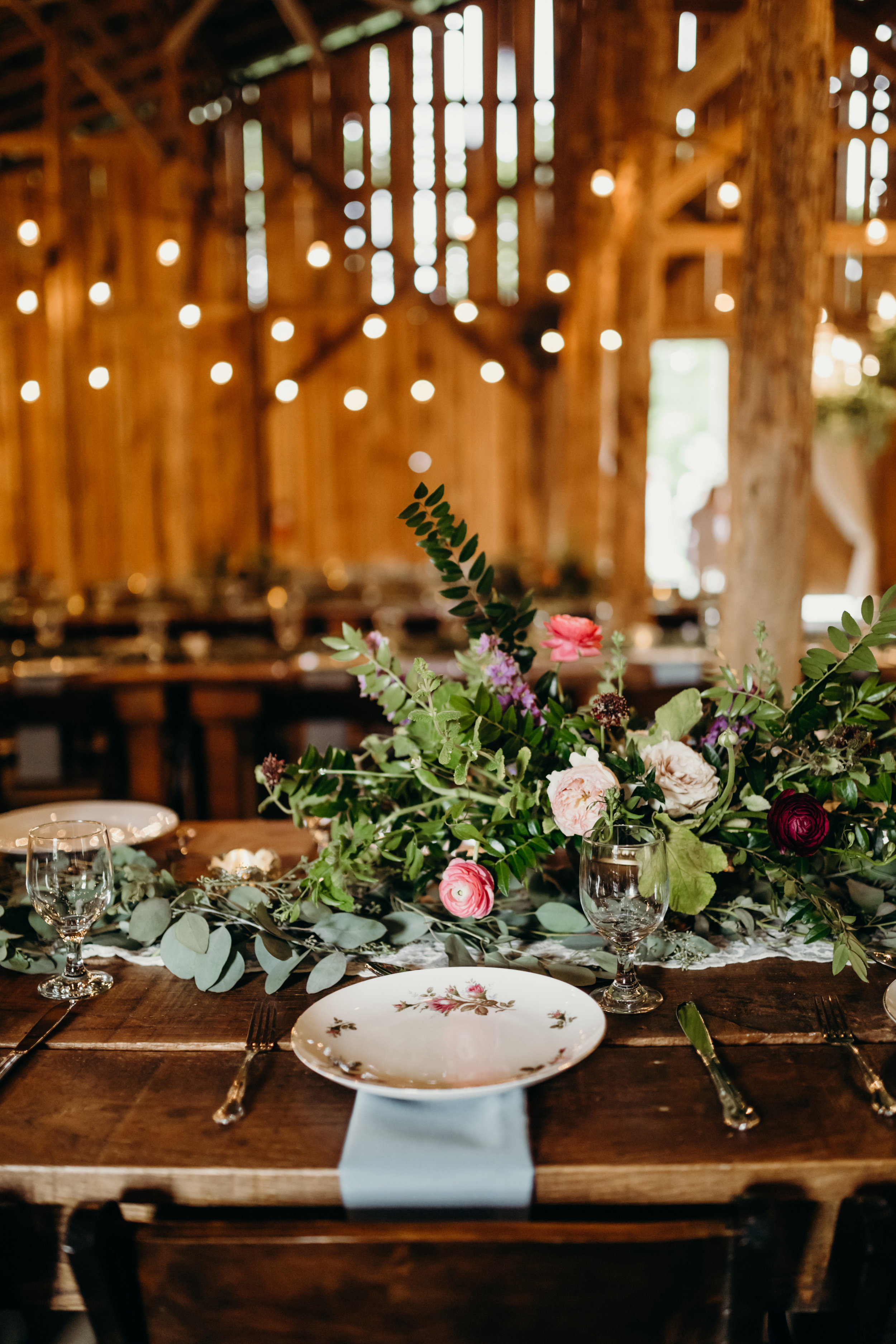 Lush floral centerpieces // Meadow Hill Farm Wedding