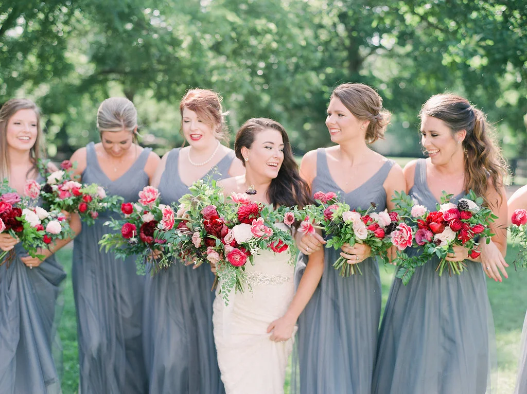 Lush bridal bouquet with marsala dahlias, pink tulips, burgundy peonies, pink ranunculus, and maidenhair fern // Belle Meade Wedding Floral Design