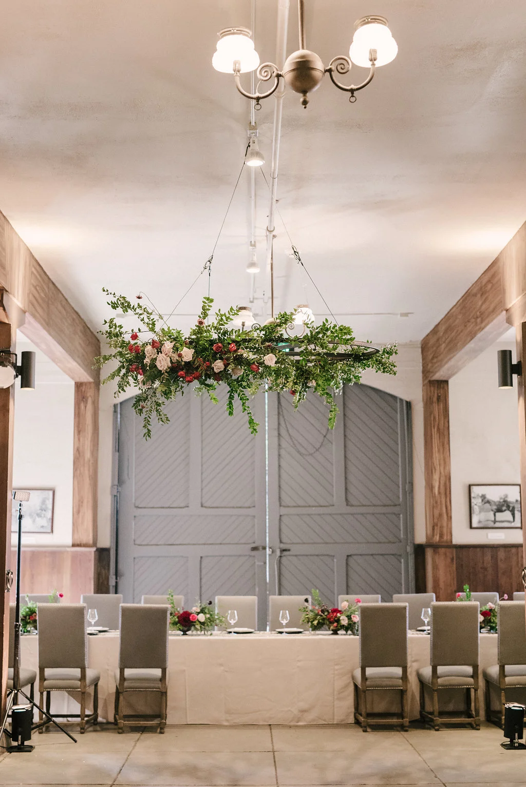 Raspberry and marsala floral centerpiece with ranunculus, tulips, and garden roses // Nashville Wedding Florist // Belle Meade Plantation Carriage House Reception
