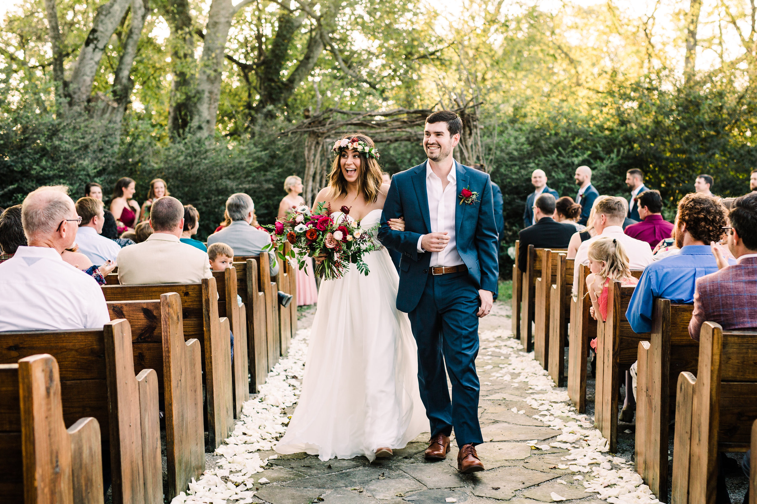 Meadow Hill Farm Wedding Ceremony with rose petal aisle