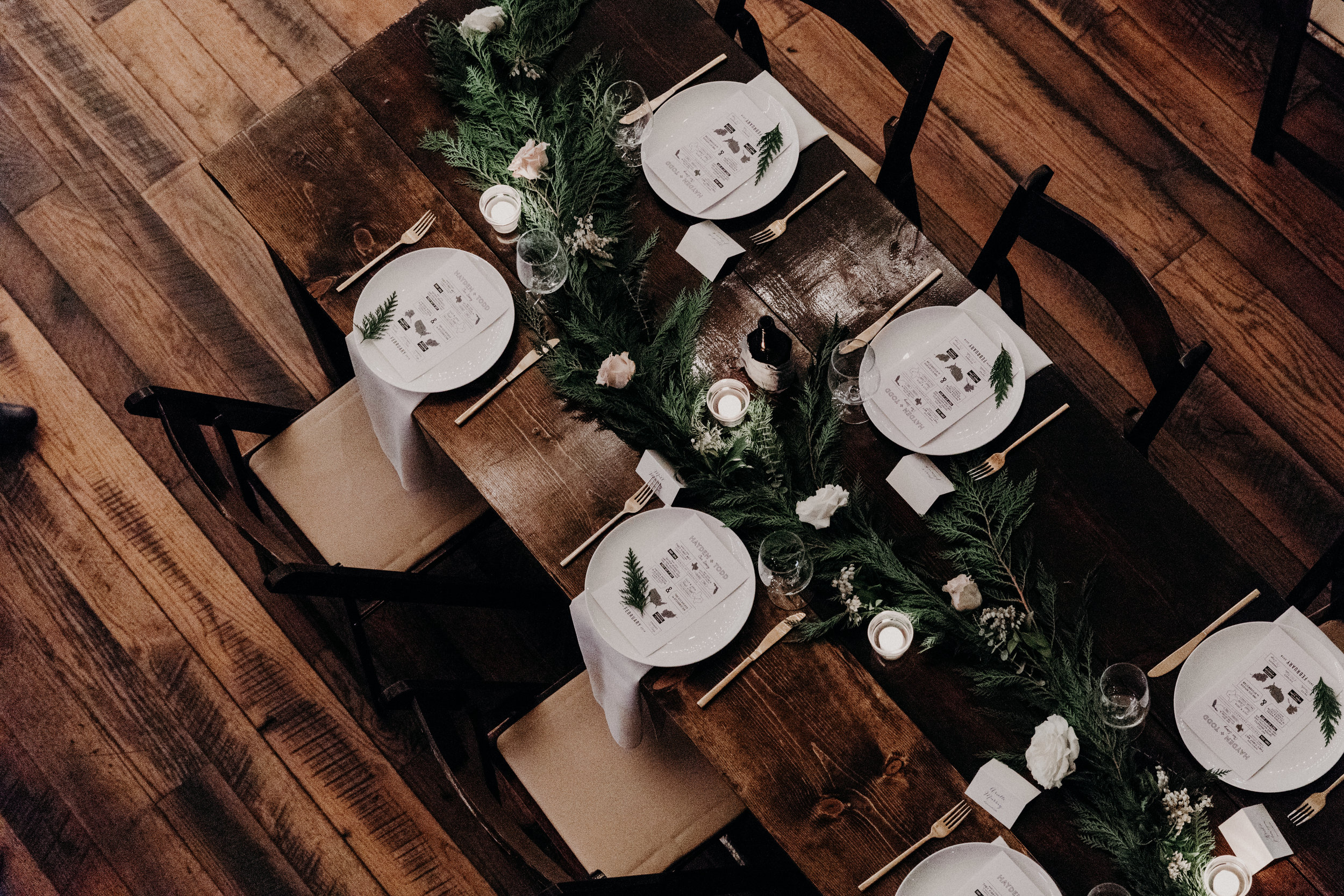 Lush evergreen garland table runners // Nashville Wedding Florist