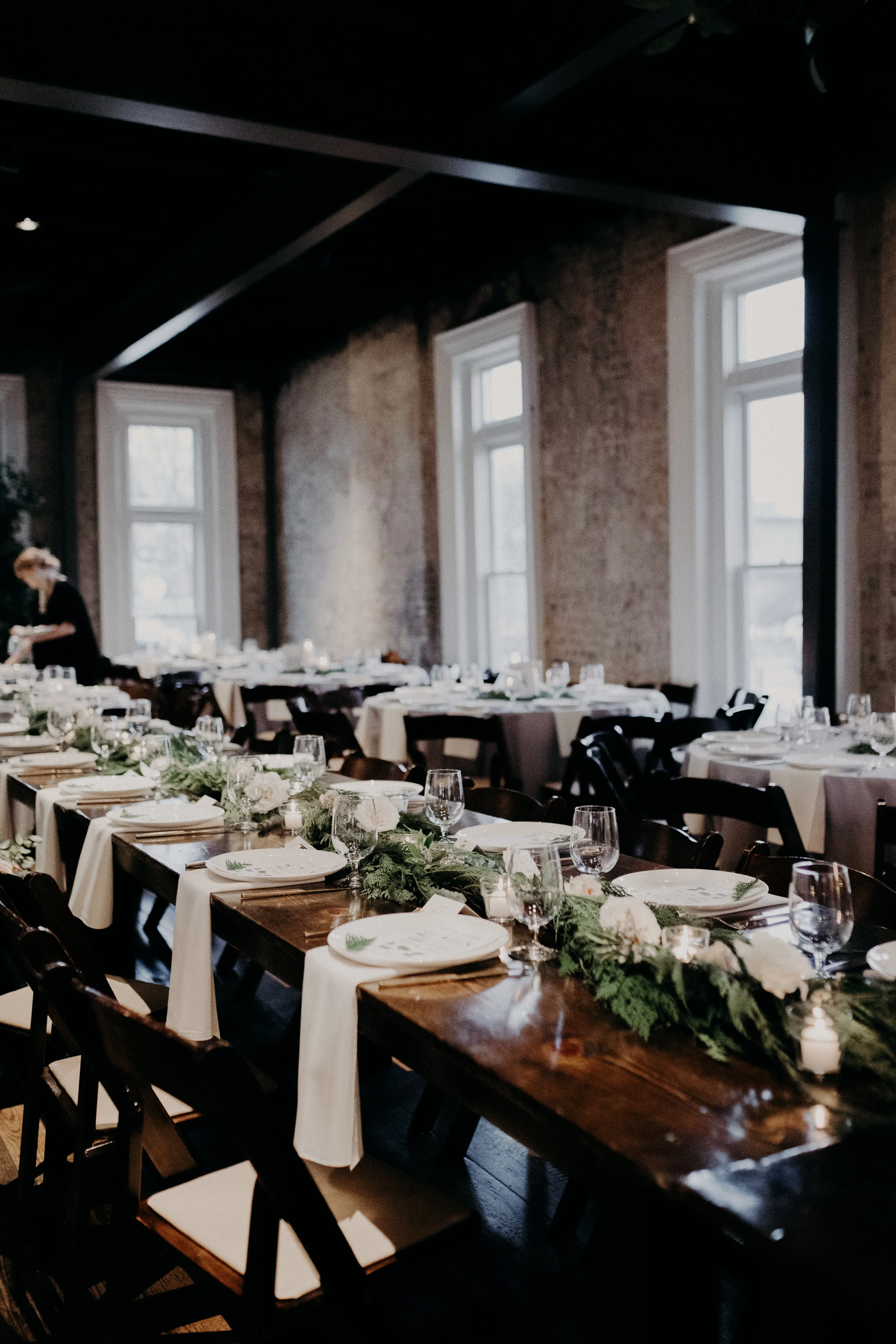 Lush cedar garlands with white floral accents // Nashville Wedding Florist