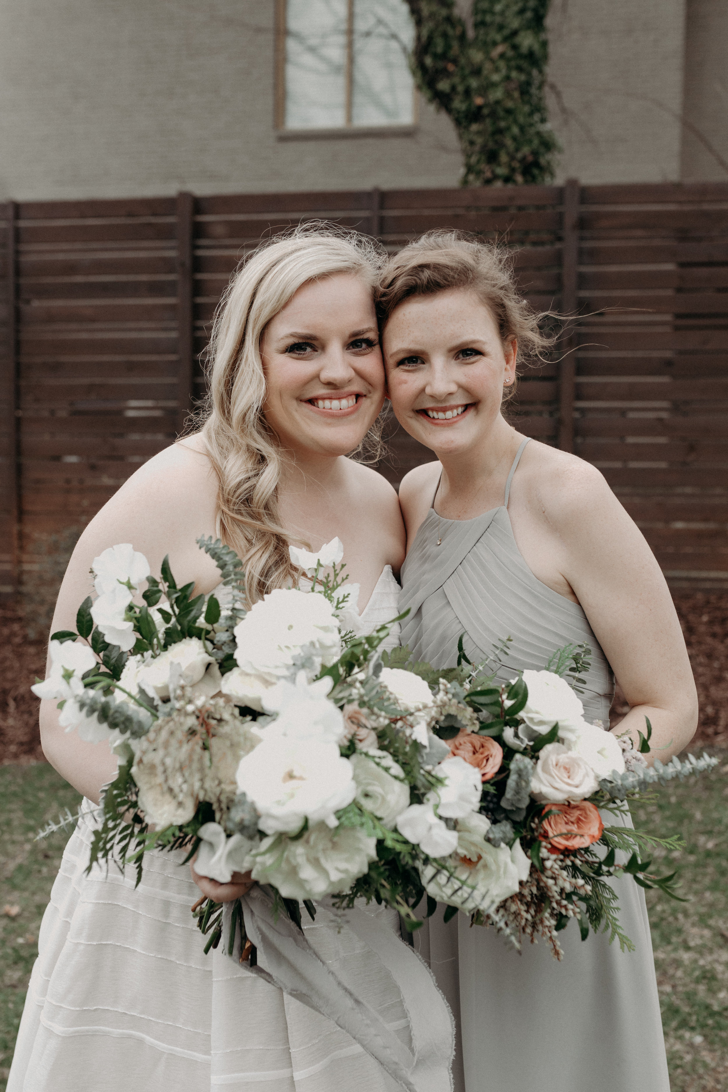 Neutral bridesmaid style with grey and touches of copper  // Nashville Wedding Flowers