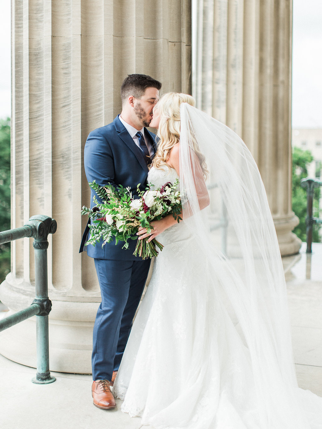 Bride and Groom portraits at the Tennessee State Capitol, downtown Nashville // Wedding Floral Design
