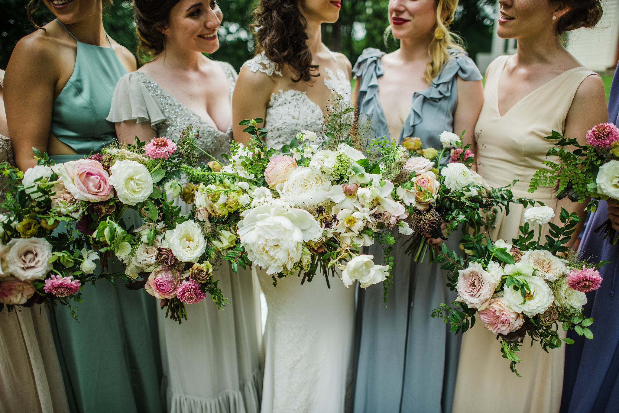Garden party wedding with neutral, muted flowers with airy, whimsical greenery and texture // Southeastern Wedding Florist