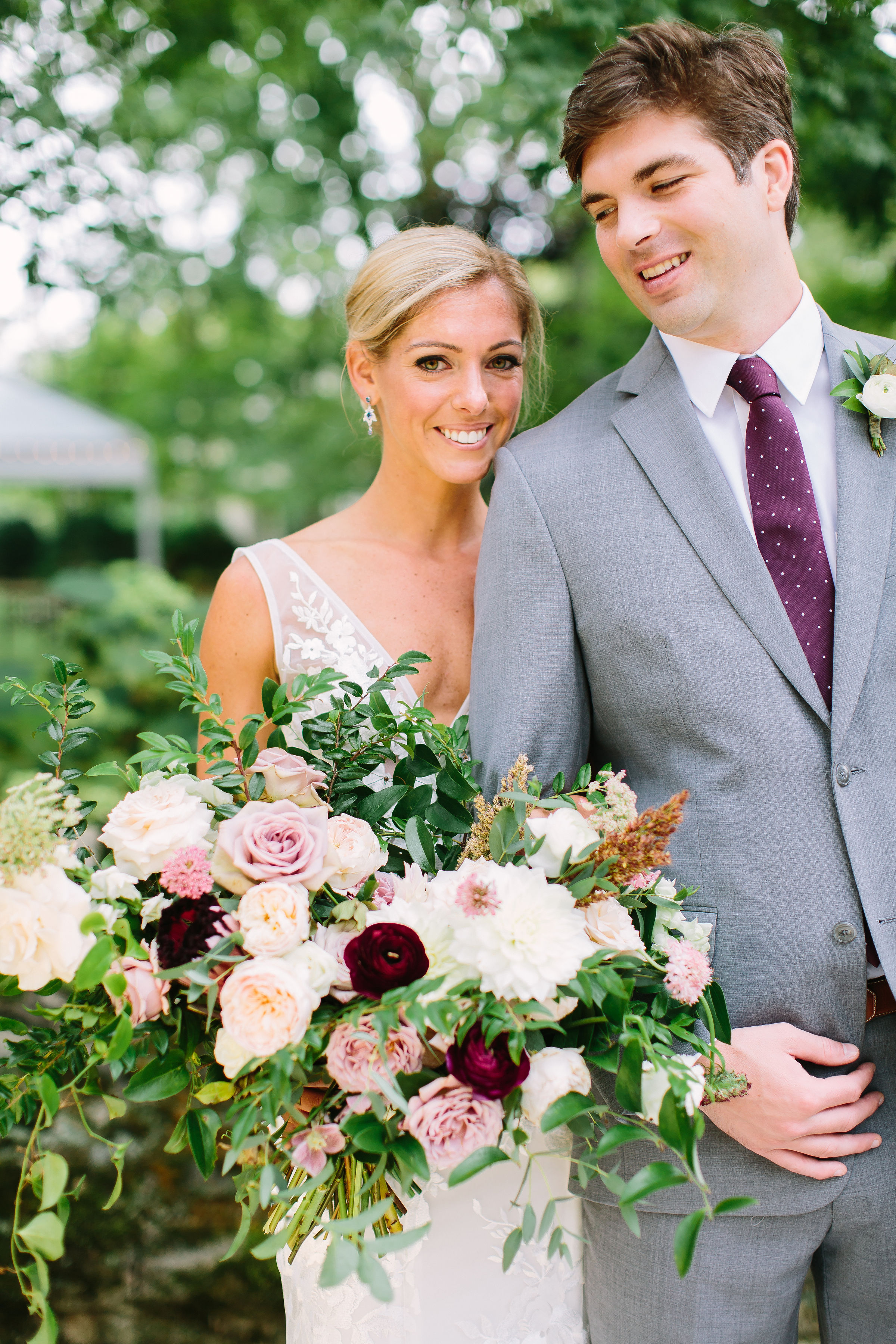 Lush, garden-inspired bridal bouquet at a Belle Meade backyard wedding // Nashville Floral Design