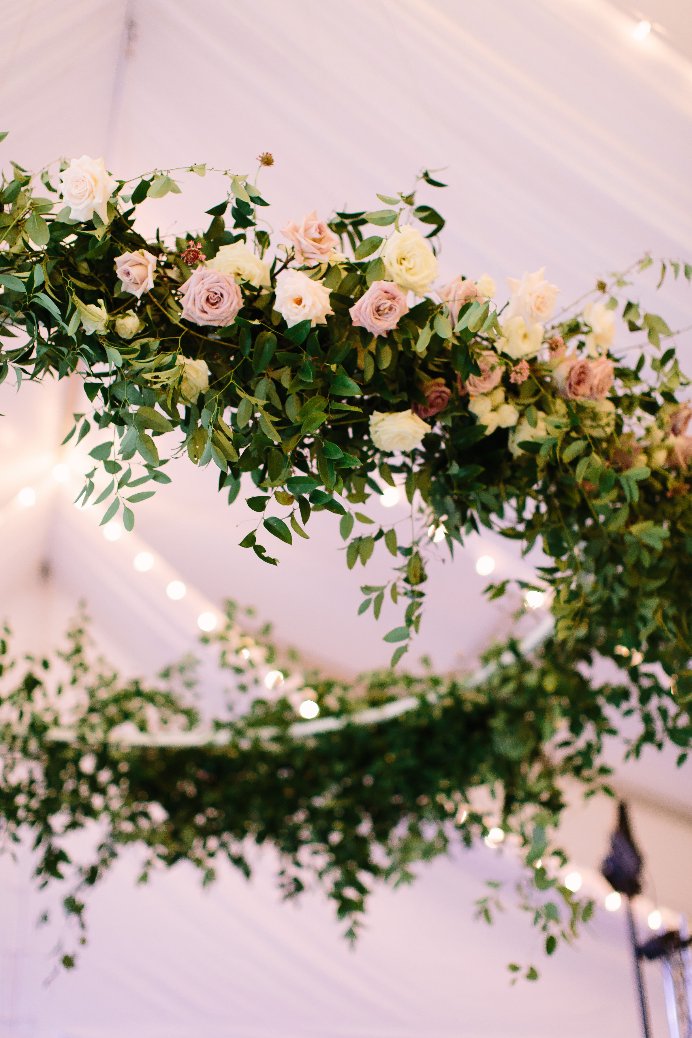 8 foot floral wreath with natural greenery and mauve and cream garden roses // Nashville Wedding Florist