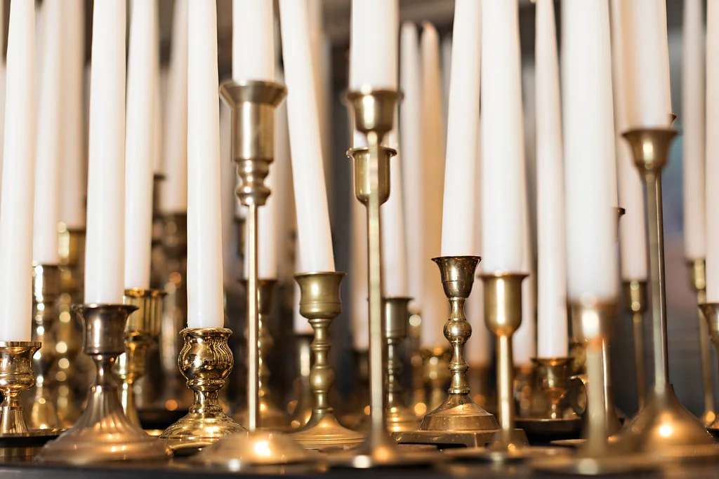 Brass candlesticks // December Blackberry Farm Wedding Floral Design