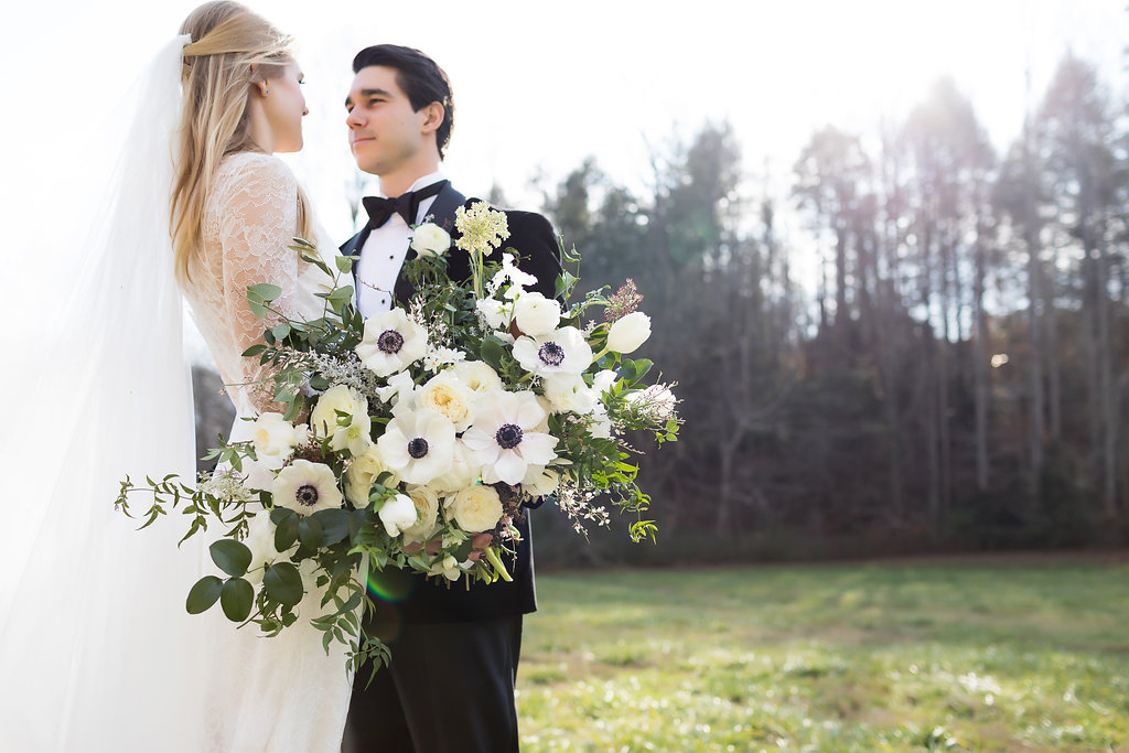 Winter Wedding at Blackberry Farm with all white and greenery florals // Southern Floral Design