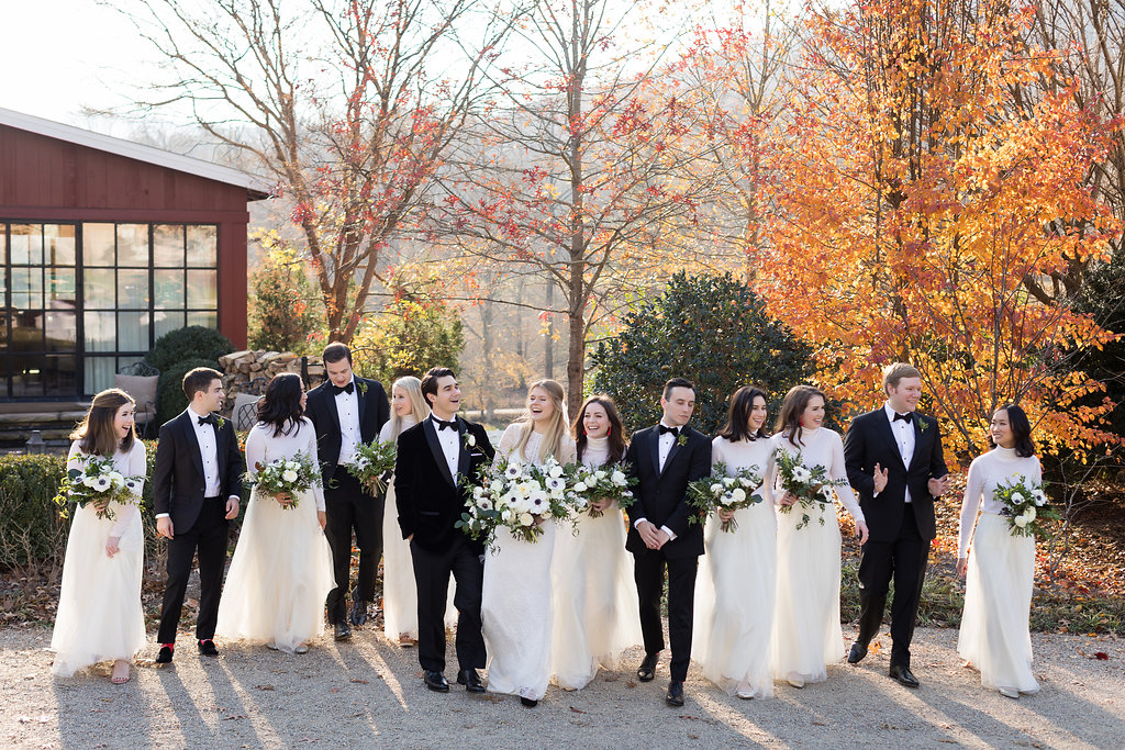 Bridal party portraits in front of the Barn at Blackberry Farm // Nashville Wedding Florist