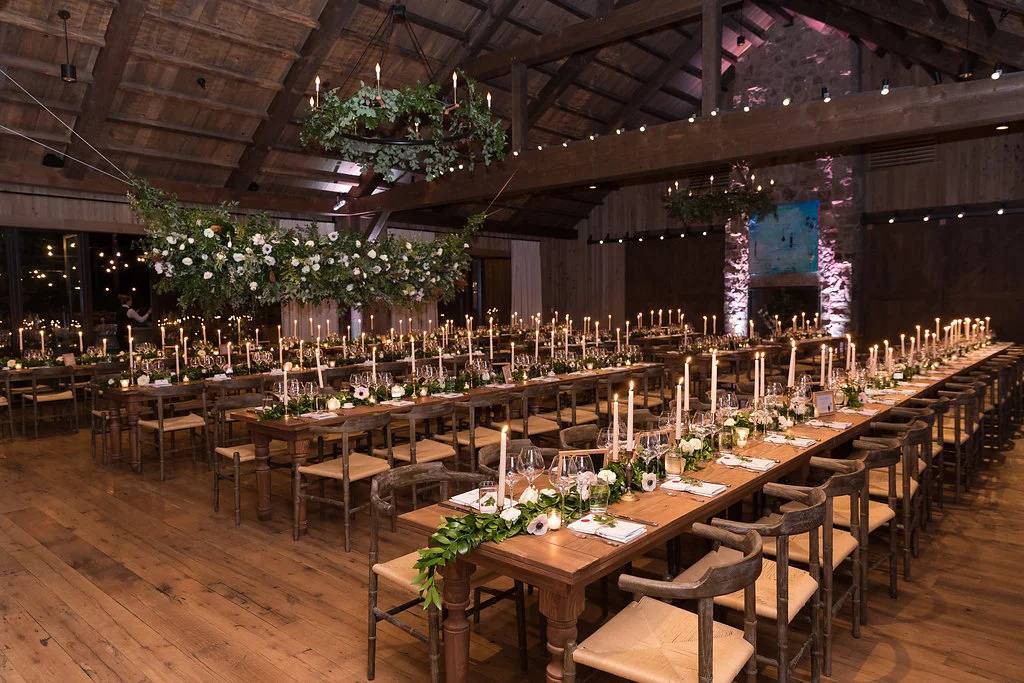 Large hanging floral installation over the head table // Blackberry Farm Wedding Flowers done by Nashville Floral Designer, Rosemary & Finch