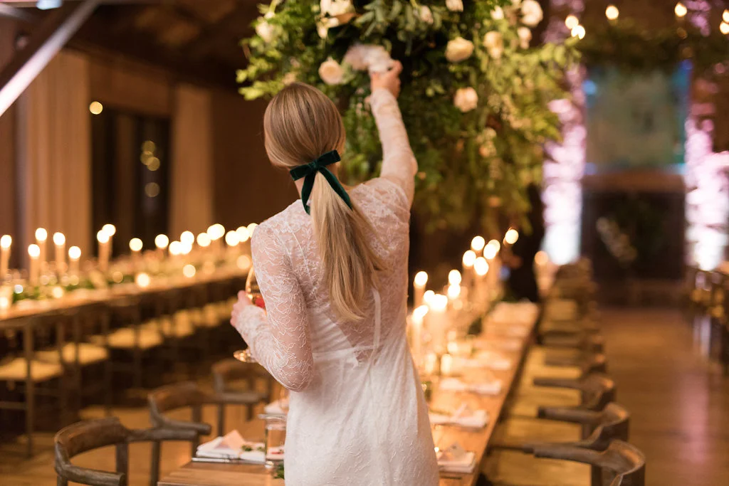 Large hanging floral installation over the head table // Blackberry Farm Wedding Flowers done by Nashville Floral Designer, Rosemary & Finch