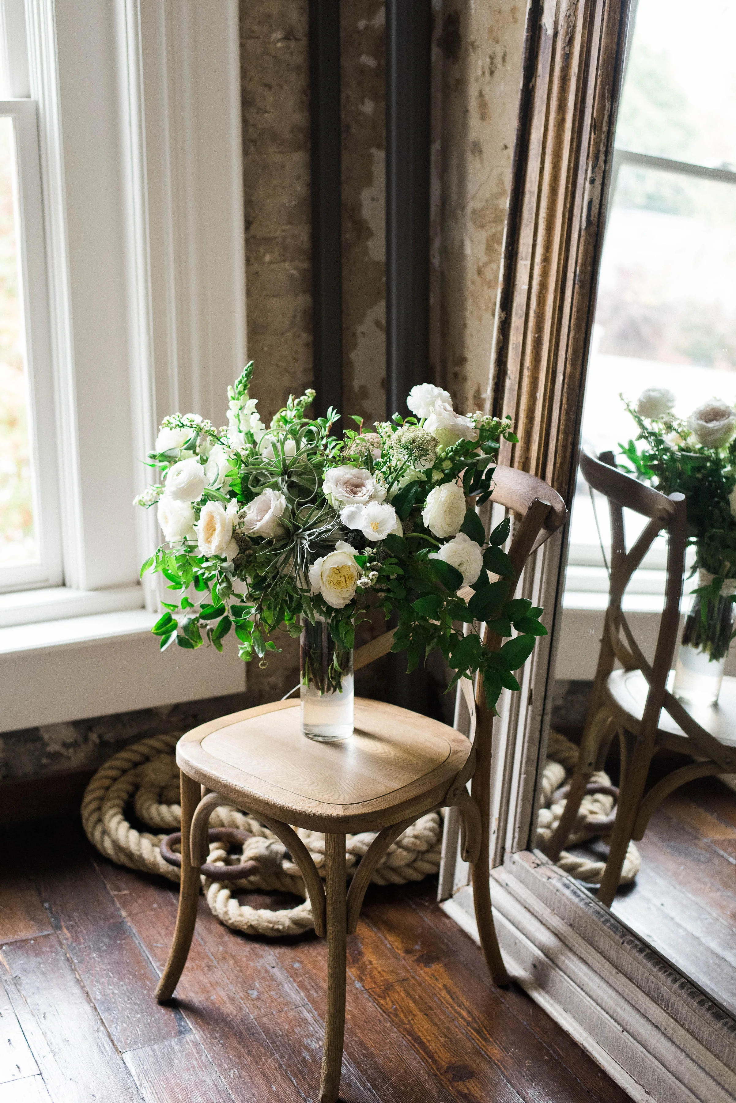 Organic bridal bouquet with garden roses, ranunculus, air plants, and greenery // Nashville, TN Wedding Florist