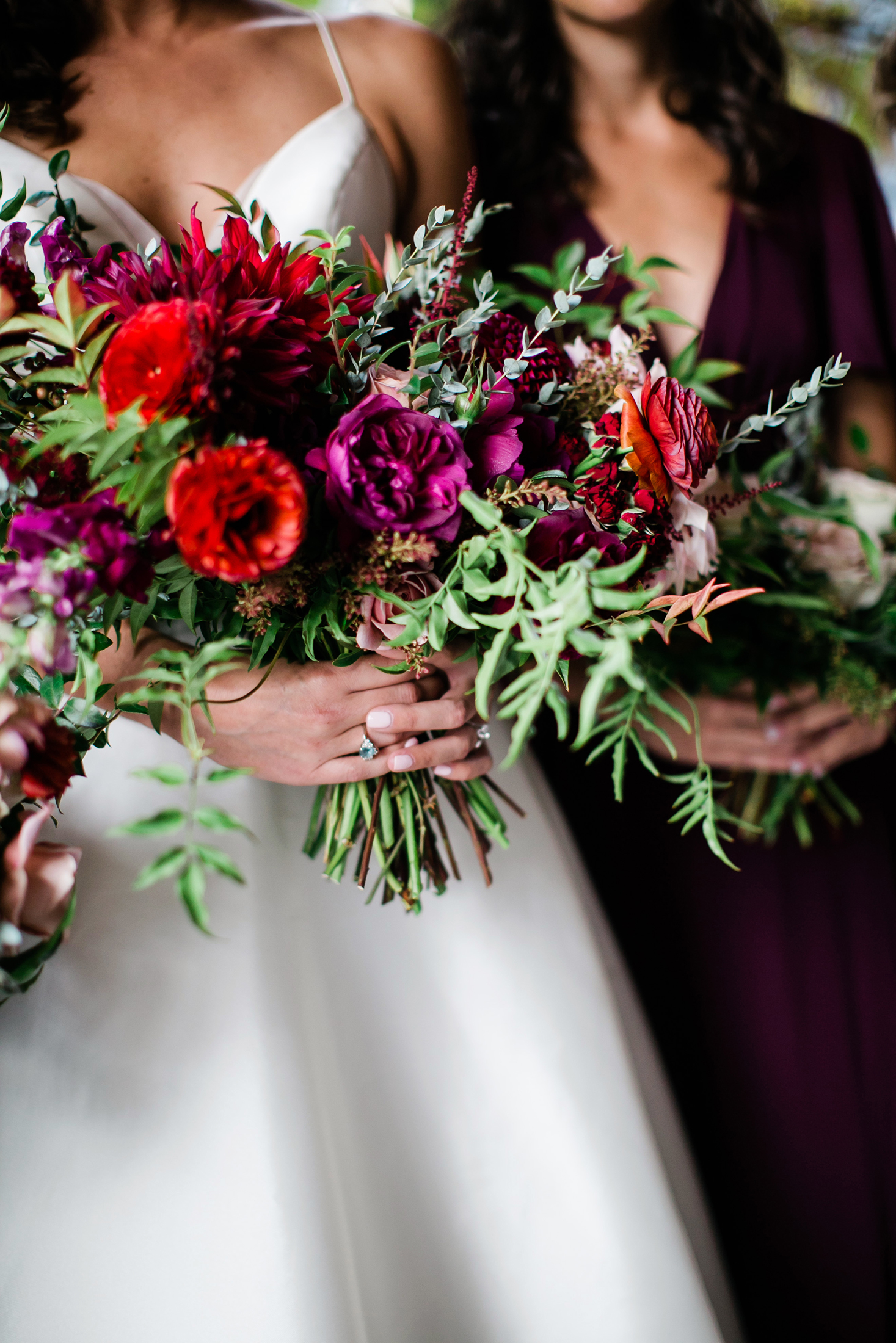 Burgundy and blush bridal bouquet with dahlias, garden roses, and greenery // Tennessee Wedding Floral Design