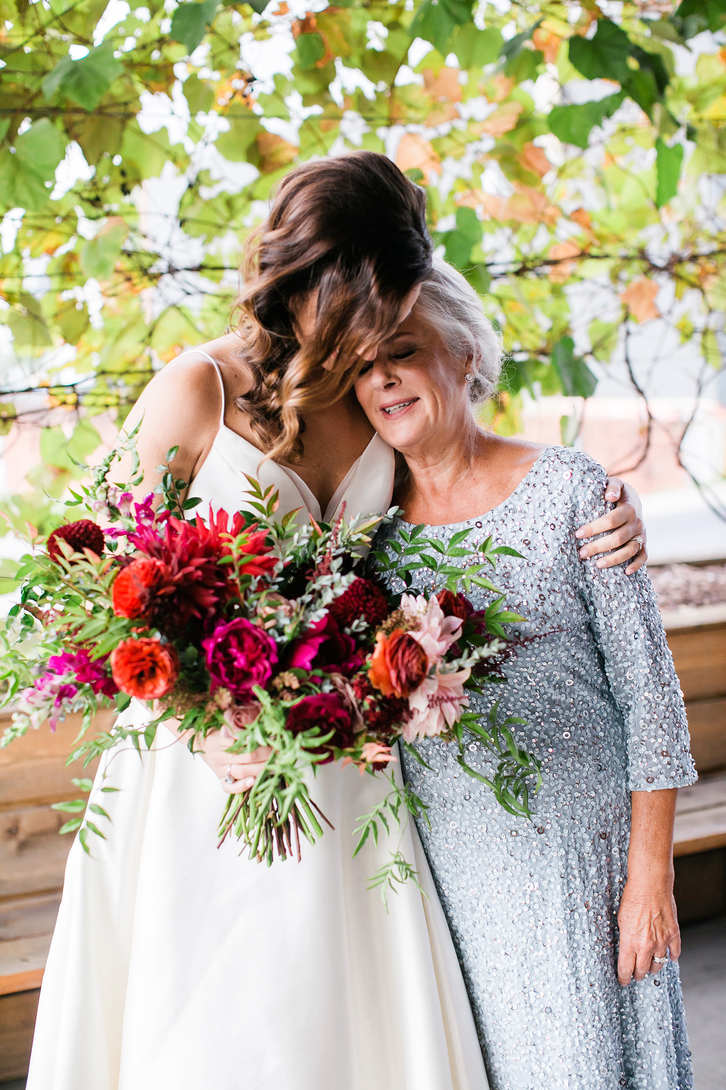 Burgundy and blush bridal bouquet with dahlias, garden roses, and greenery // Tennessee Wedding Floral Design