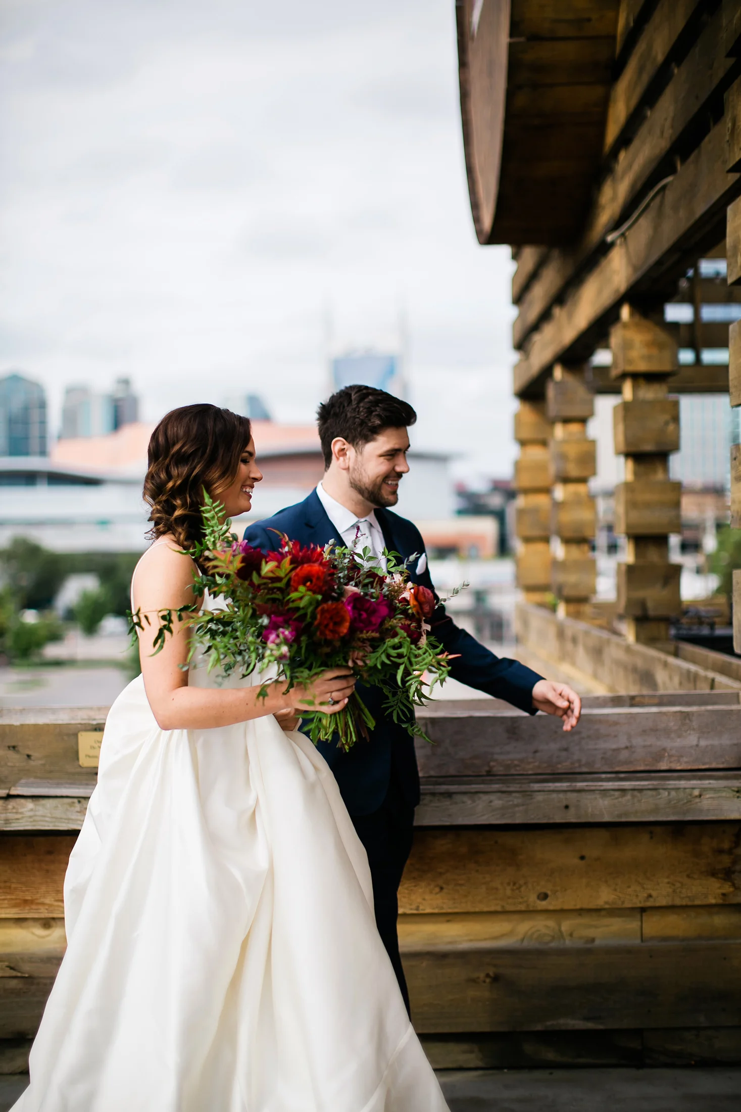 Burgundy and blush bridal bouquet with dahlias, garden roses, and greenery // Tennessee Wedding Floral Design