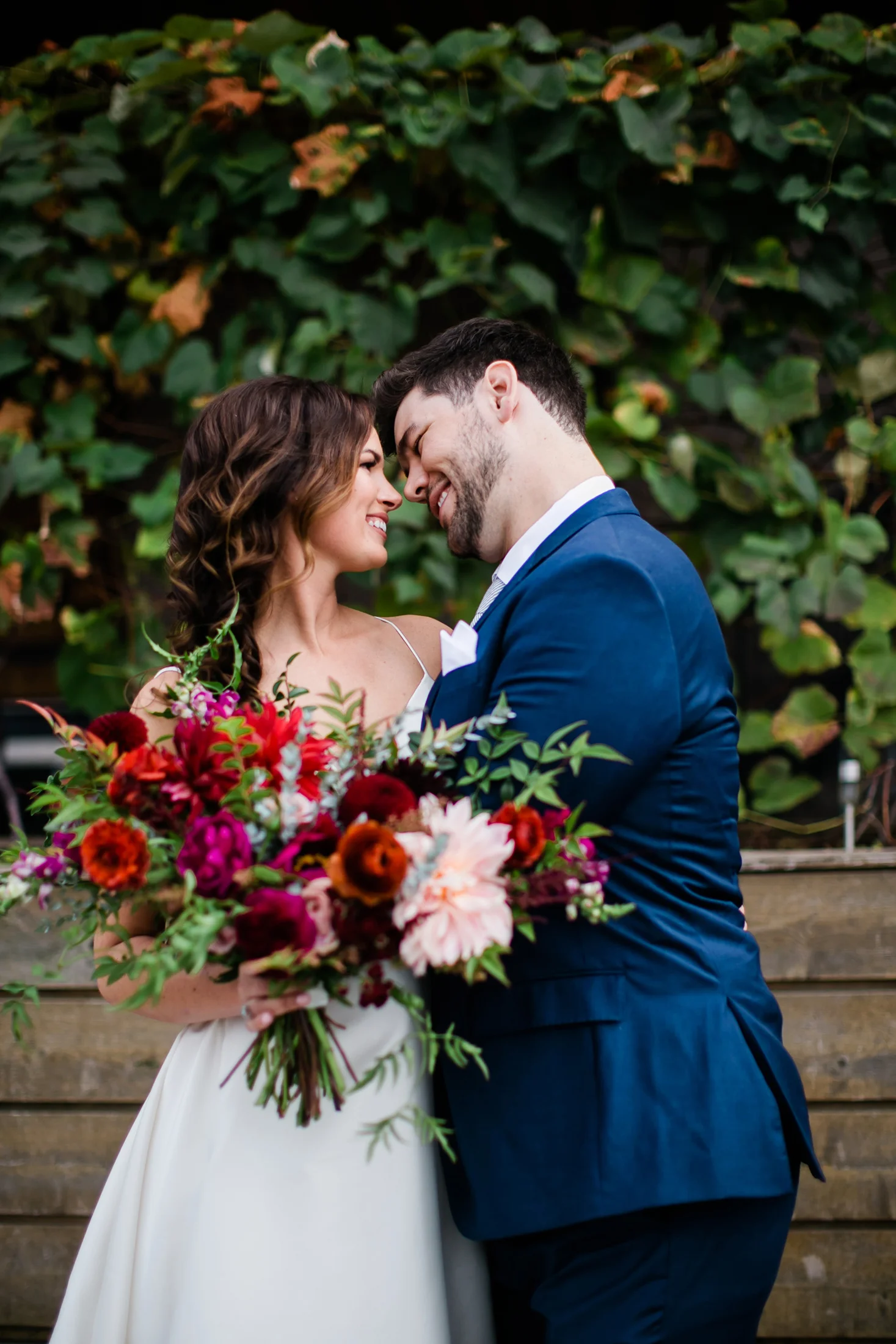 Burgundy and blush bridal bouquet with dahlias, garden roses, and greenery // Tennessee Wedding Floral Design