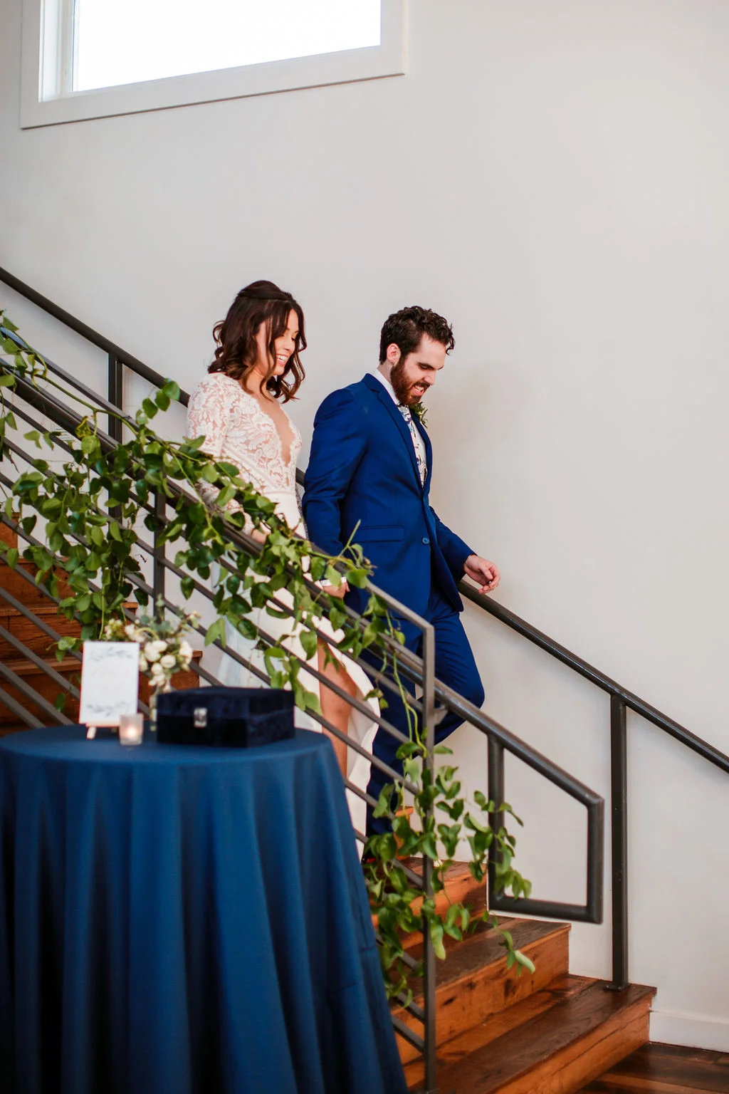 Lush greenery staircase installation at the Cordelle // Nashville Wedding Floral Design
