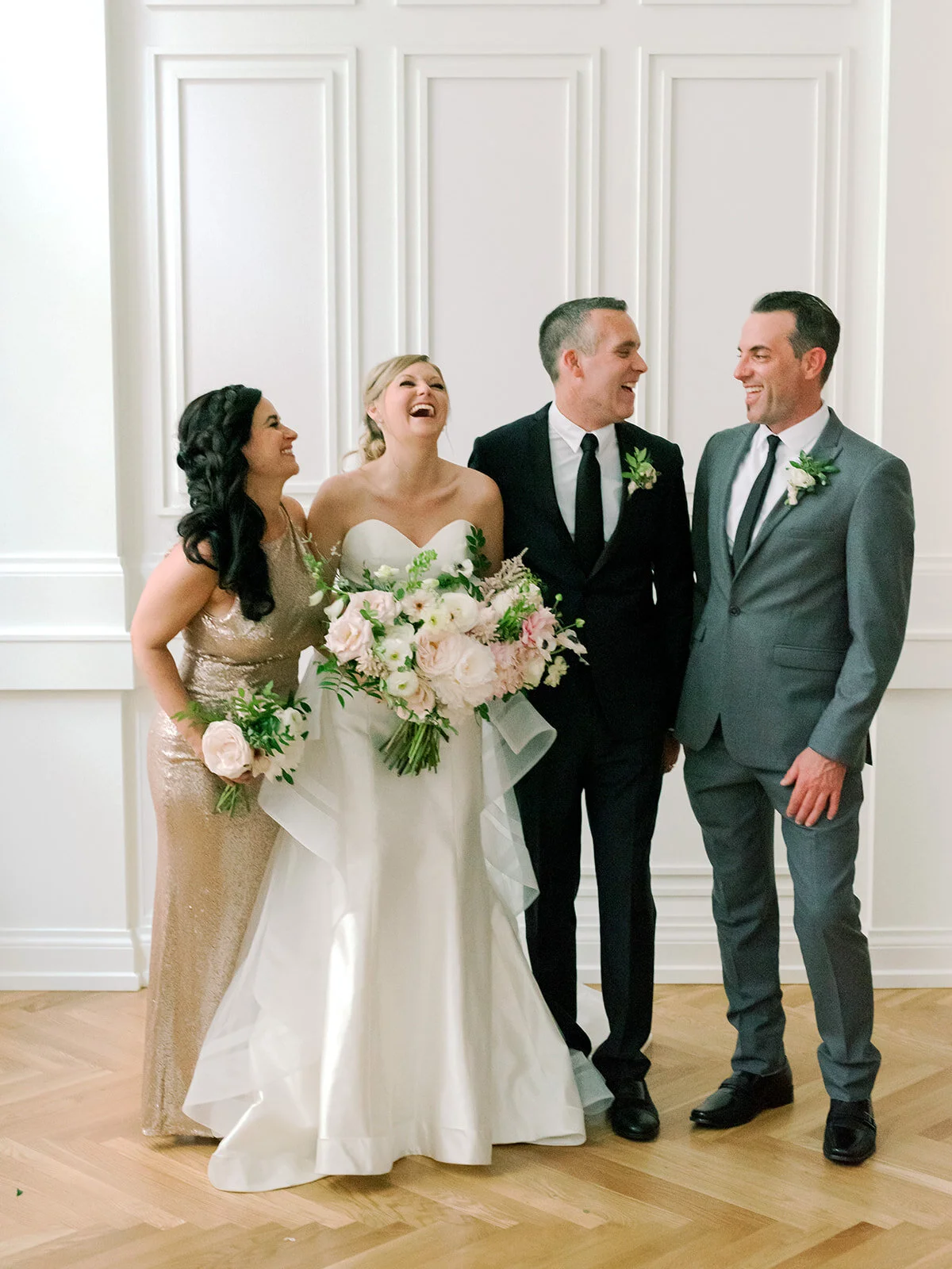 Blush, ivory, and greenery bridal bouquet with dahlias, garden roses, peonies, and anemones. Nashville wedding florist, Rosemary and Finch.
