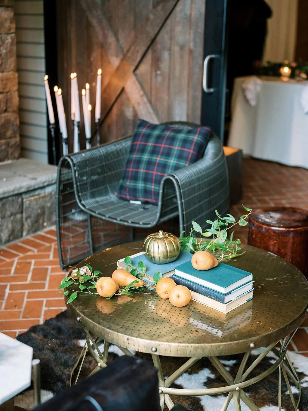 Juicy fall wedding at Trinity View Farm with styled pears and organic foraged greenery. Nashville wedding and corporate event floral designer, Mary Love Richardson of Rosemary & Finch.