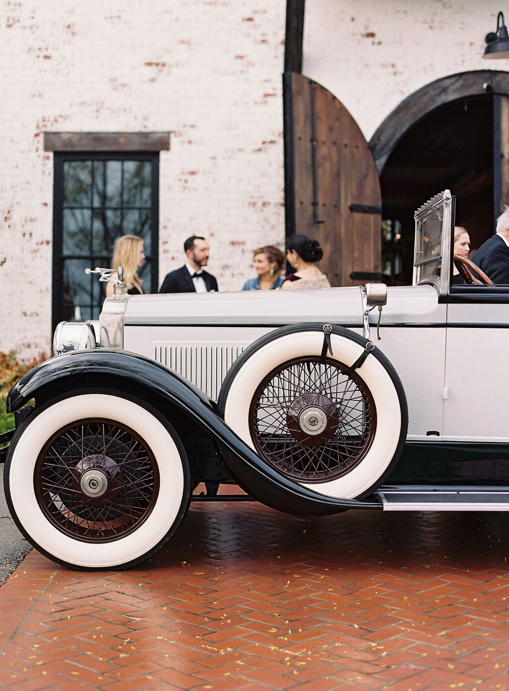 Juicy fall wedding at Trinity View Farm with styled pears and organic foraged greenery. Vintage getaway car that belonged to the bride's grandfather. Nashville wedding and corporate event floral designer, Mary Love Richardson of Rosemary & Finch.