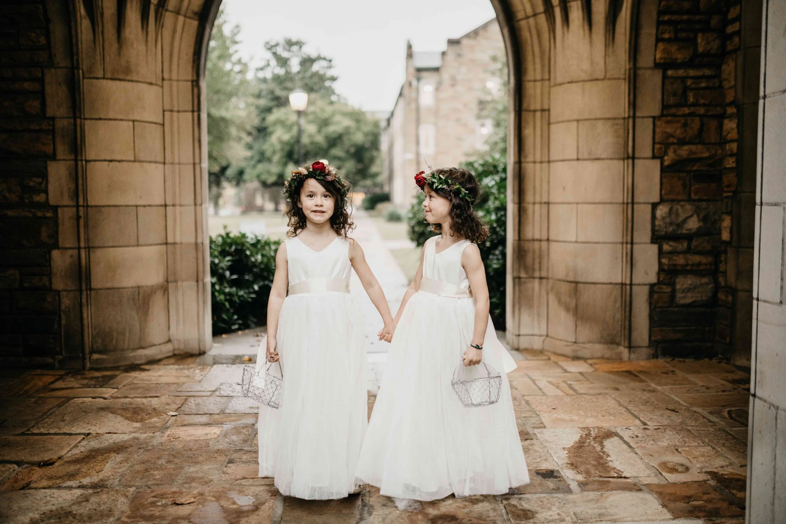 Dainty flower crowns for the flower girls. Southeastern US wedding floral designer in Nashville.