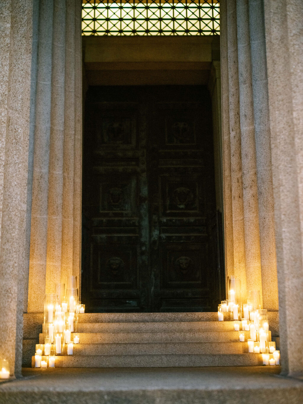 Candlelit stairs into the Parthenon. Nashville wedding florist, Rosemary & Finch.