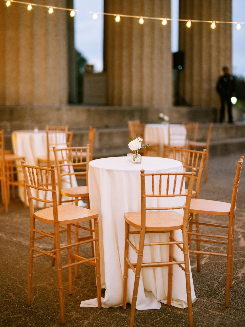 Candlelit stairs into the Parthenon. Nashville wedding florist, Rosemary & Finch.
