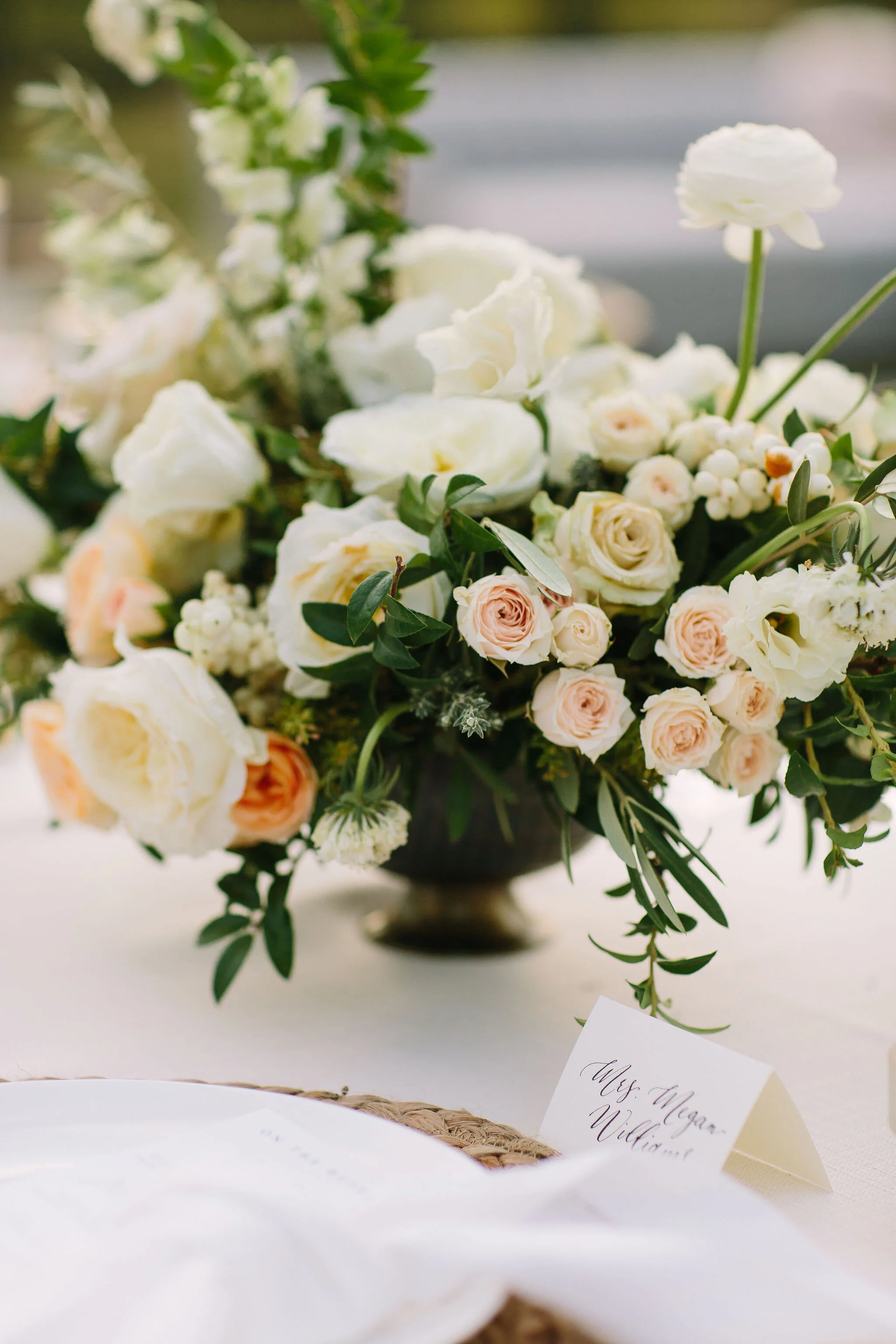 Tennessee countryside October wedding at Bloomsbury Farm with all white and greenery floral design. Nashville wedding florist.