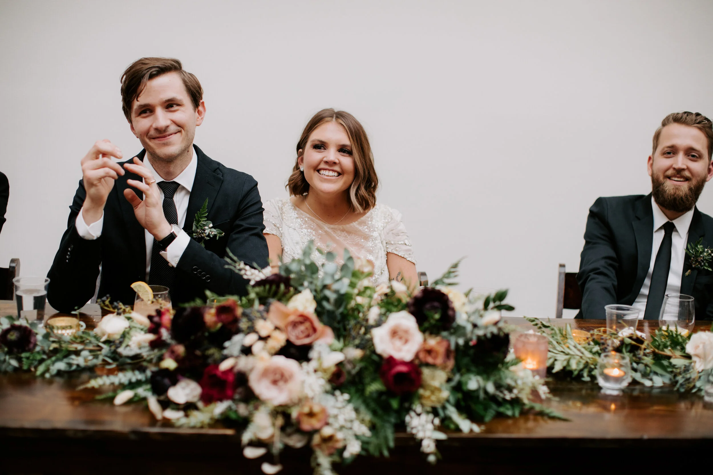 Table runner garlands of ferns and organic greenery. Nashville wedding floral design.