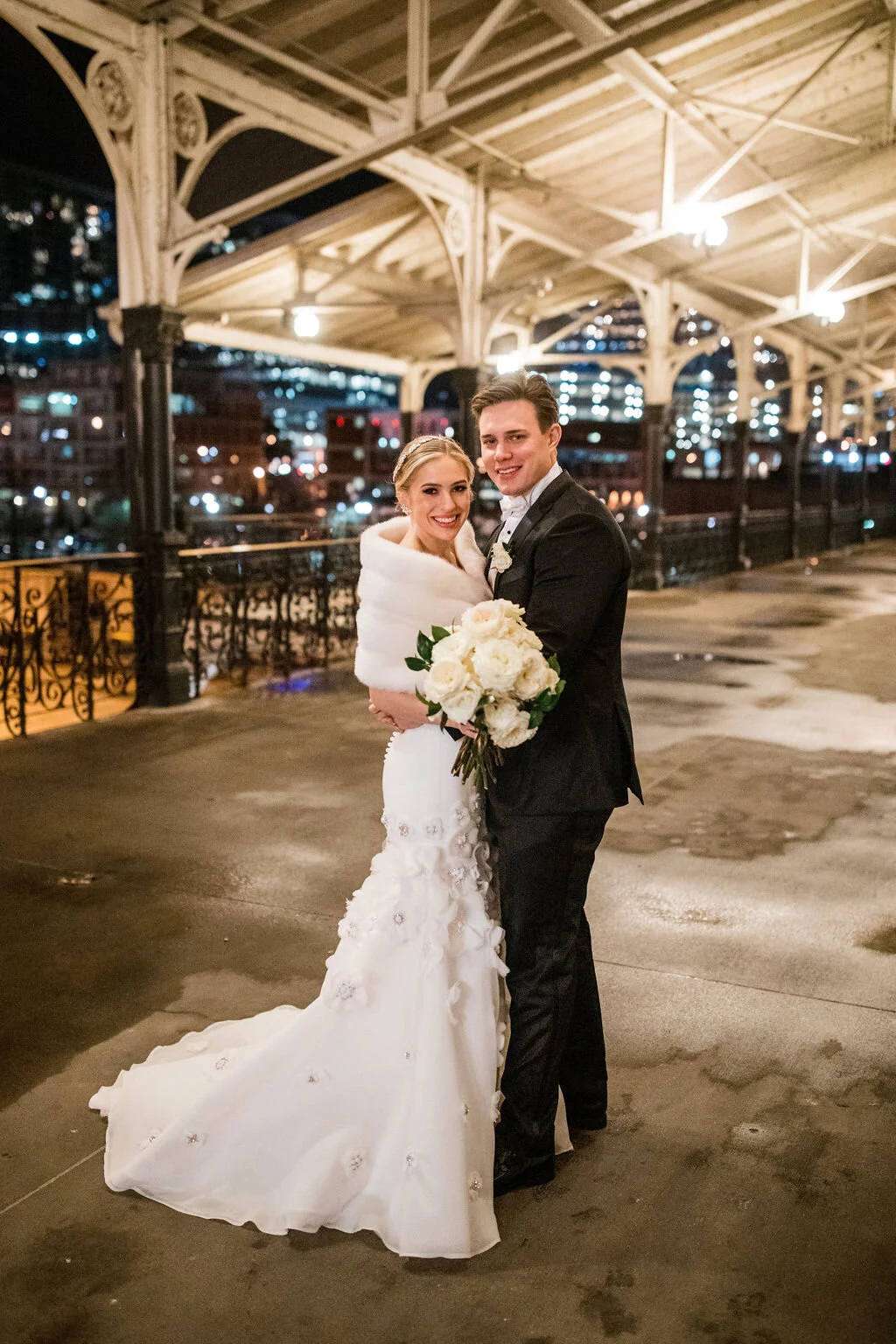 Bridal bouquet of all white garden roses and dark greenery. Nashville wedding flowers by Rosemary & Finch.