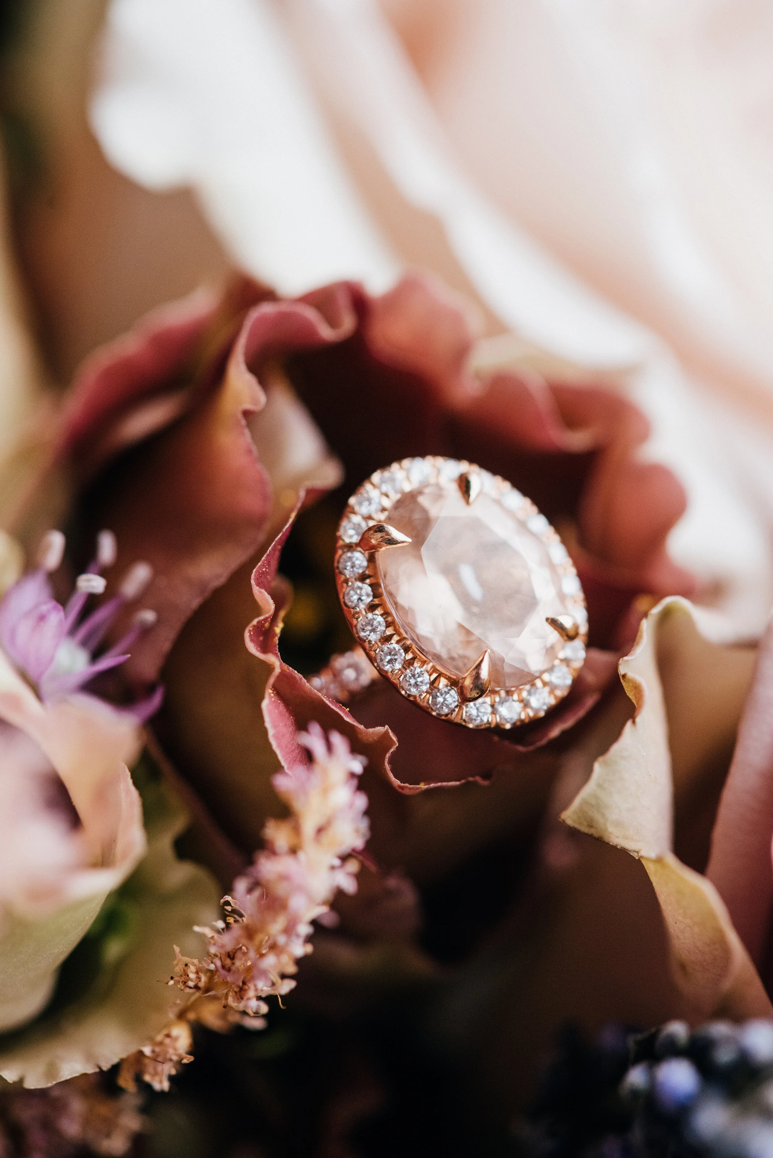 Lavender, mauve, and lilac flowers for a June wedding at the Saint Elle, Nashville.