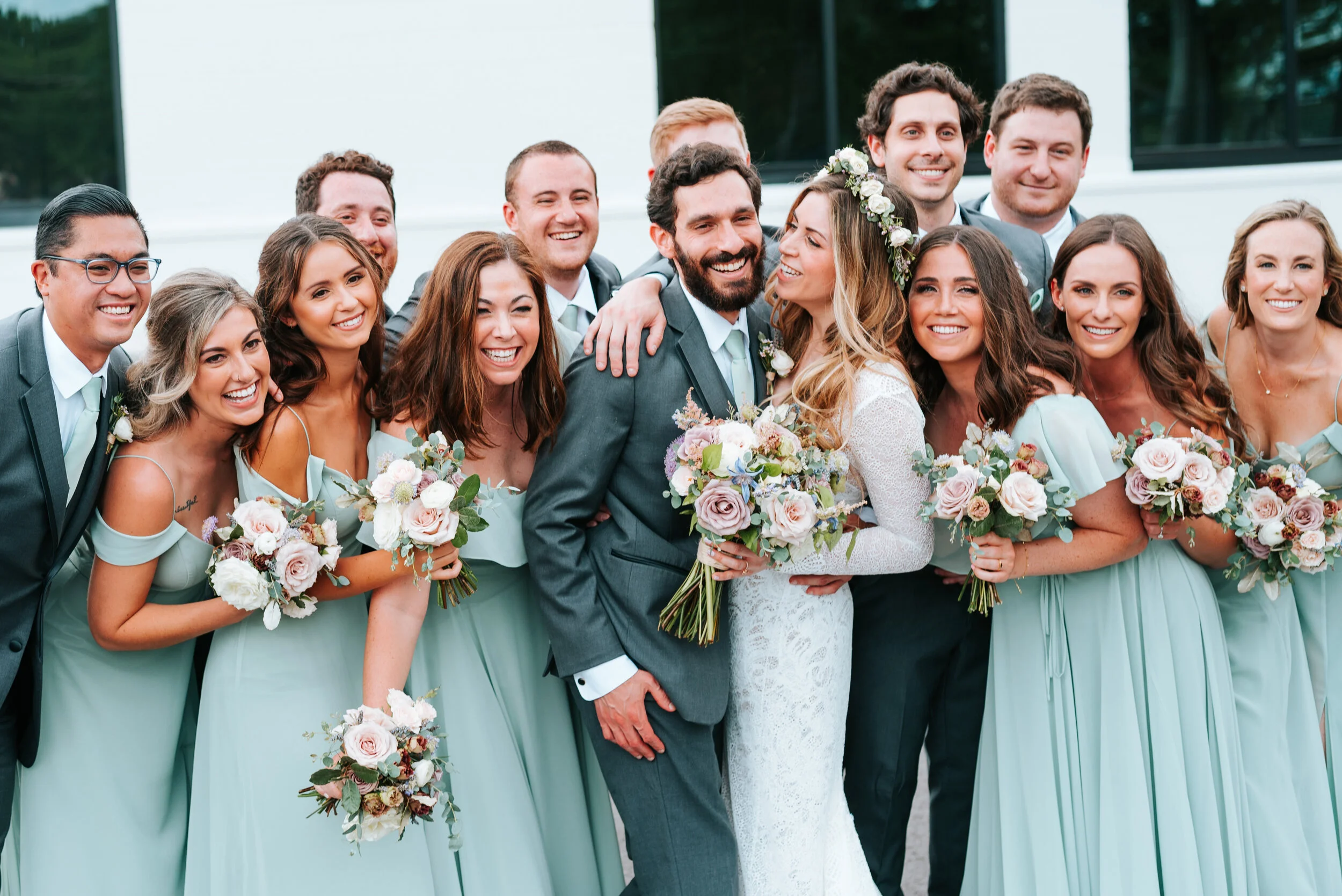 Lavender, mauve, and lilac bridal bouquet with garden roses, ranunculus, astilbe, scabies, clematis, eucalyptus, and greenery. Nashville wedding floral designer at the Saint Elle.