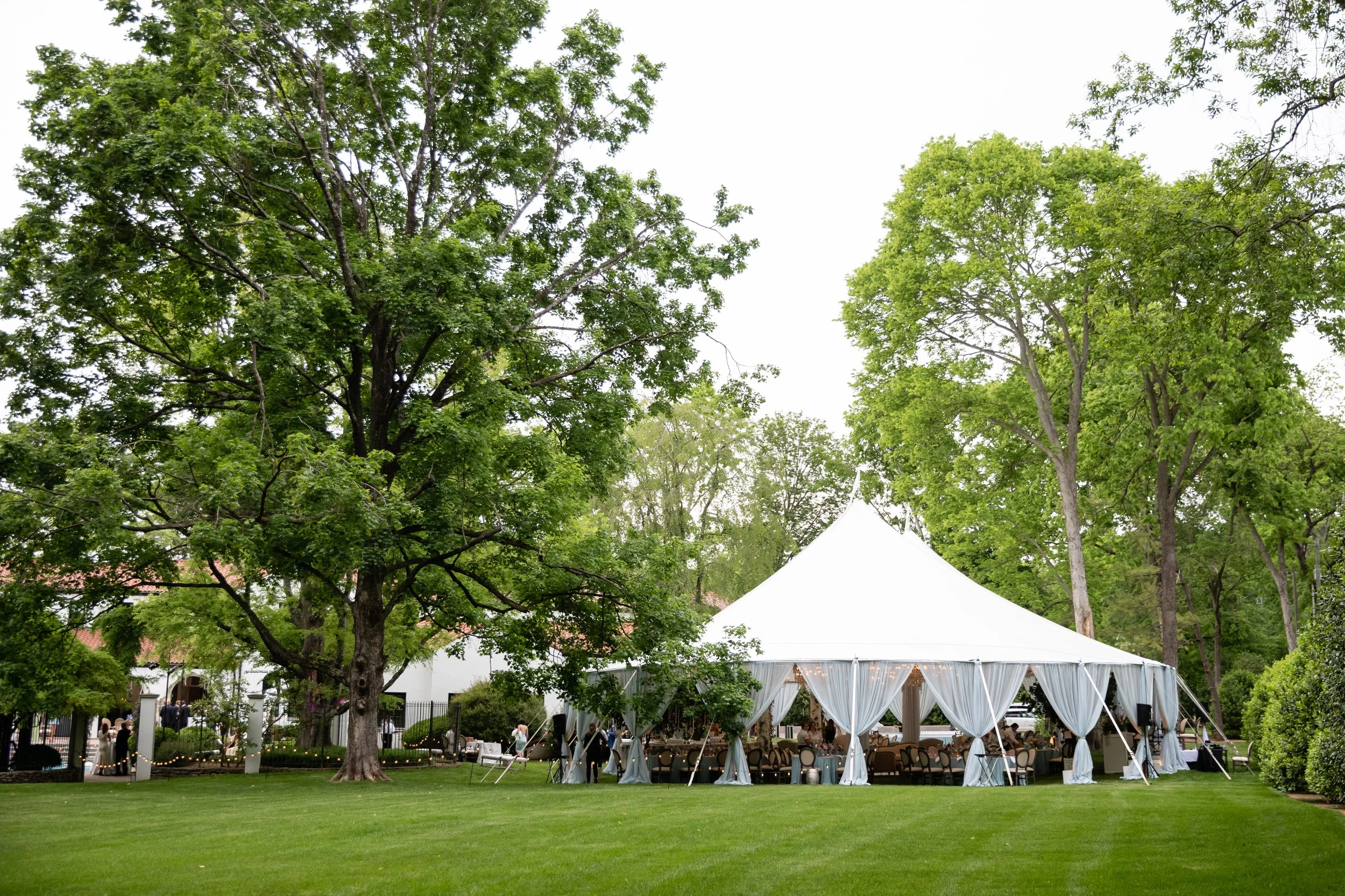 Bridgerton inspired engagement party at a private home in Nashville, TN with lush, organic floral installations of wisteria, spanish moss, and pastel blooms. Nashville wedding floral designer, Rosemary & Finch.