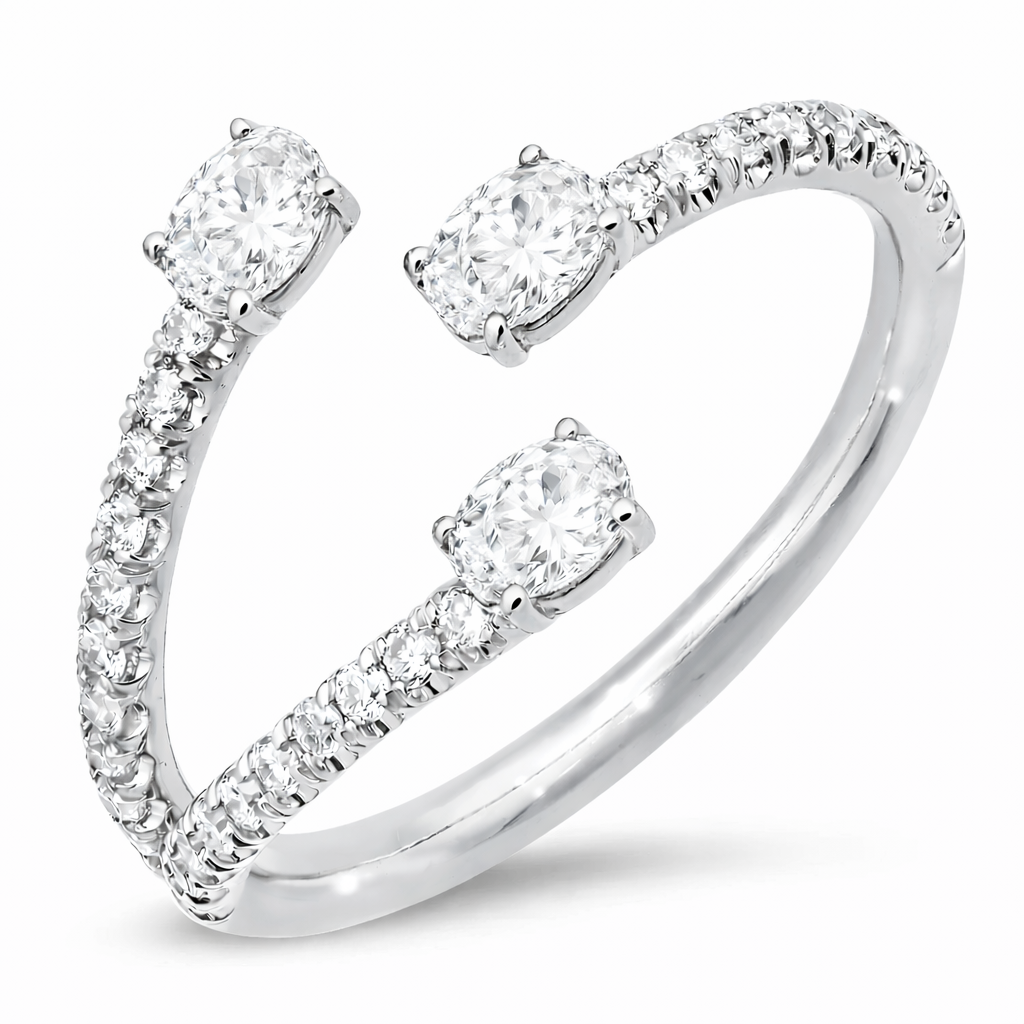 3 stone oval diamond ring 14k white gold