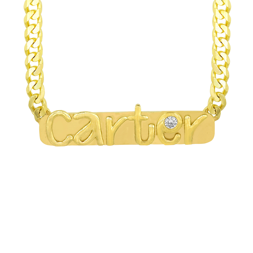 Custom Nameplate Necklace, 14k gold + Diamond