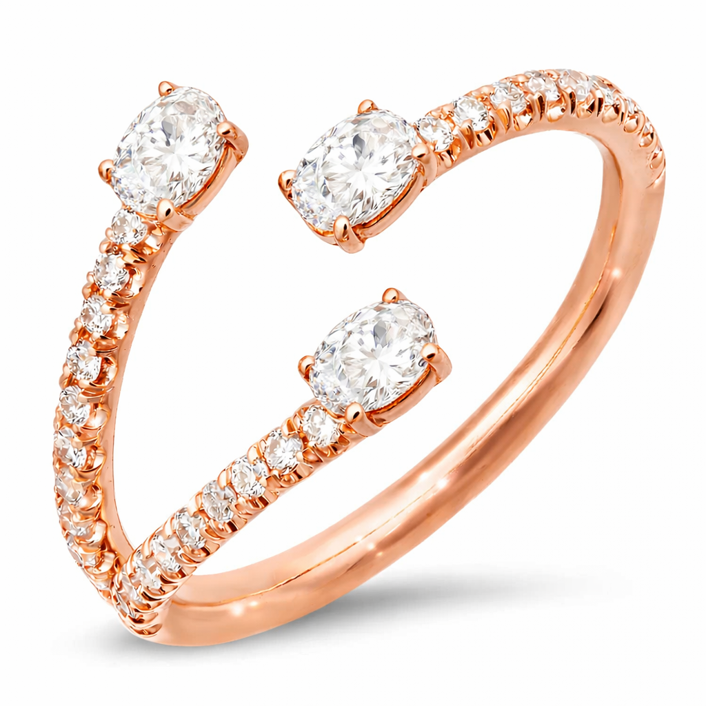 3 stone oval diamond ring 14k rose gold