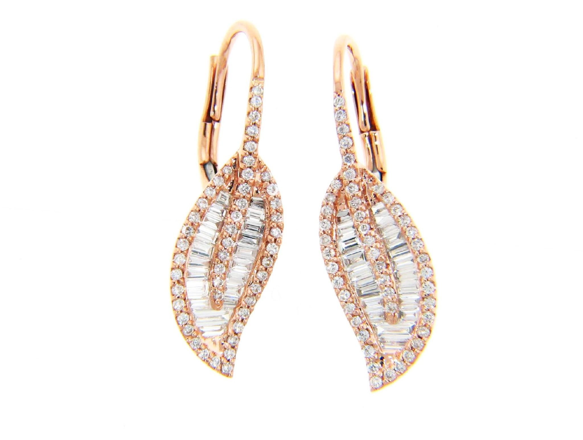 Diamond Baguette Drop Leaf Earrings