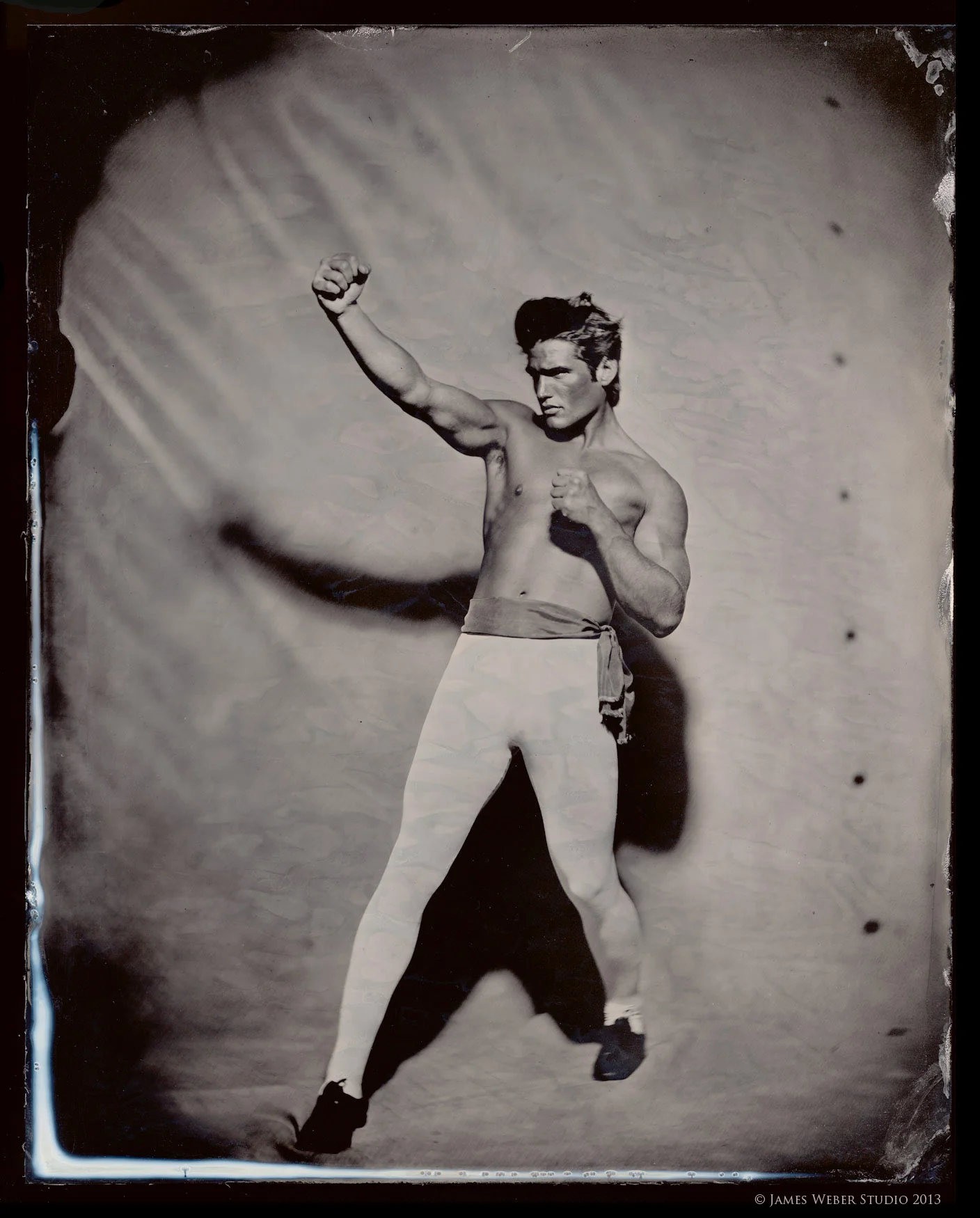 Model: Baptiste @ Red NYC. Baptiste is actually a french boxer and of course was a complete natural for the shoot. Tights and Shoes by Capezio 8"x10" on Black Aluminum. © James Weber