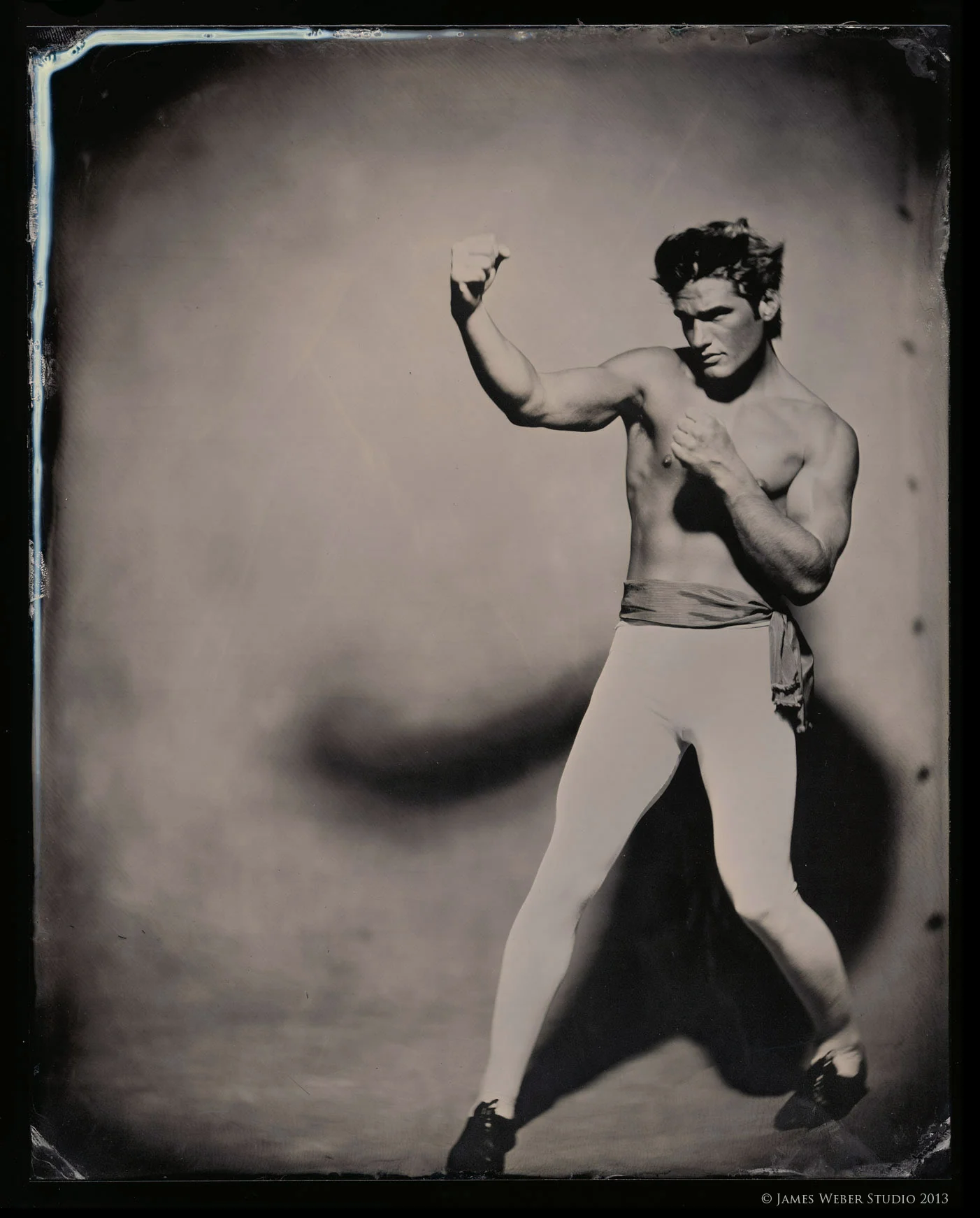 Model: Baptiste @ RED NYC. Tights and Shoes by Capezio 8"x10" on Black Aluminum. © James Weber 2013