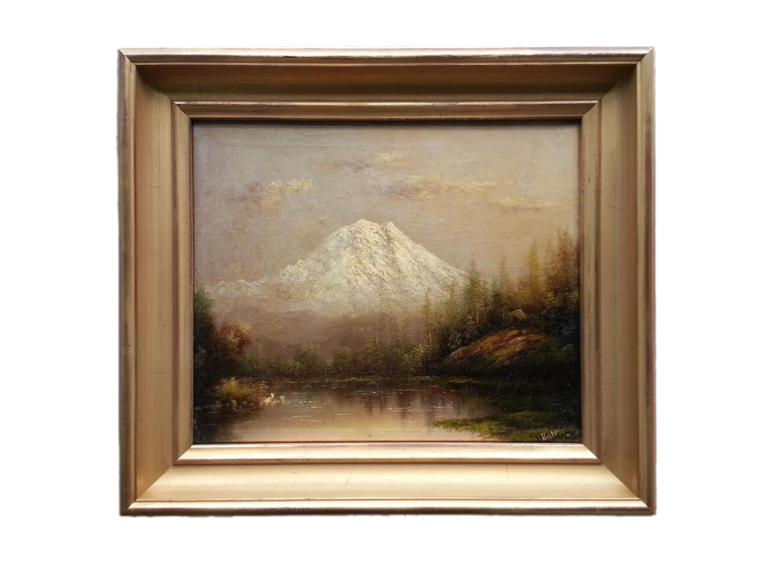 Mt. Hood Oil on Canvas, Signed ( l.r. ) "Barchus" 10" x 12" Price Available Upon Request Born in Salt Lake City, UT on Dec. 4, 1857. Eliza Lamb married John Barchus in 1880 and settled in Portland, OR where she studied with Wm S. Parrott. Her landscapes of well-known scenic spots of Oregon, Alaska, and California, such as Mt Hood, Mt Shasta, Yosemite, Muir Glacier, and Crater Lake, brought her great renown. Having enjoyed a long painting career, she died in Portland on Dec. 31, 1959 at age 102. Exh: Portland Mechanics' Fair, 1887 (gold medal), 1888 (silver medal); NAD, 1890; Pan American Expo (Buffalo), 1901; Lewis & Clark Expo (Portland), 1905 (gold medal). In: Oregon Historical Society (Portland); Portland Museum; Bancroft Library (UC Berkeley). Edan Hughes, "Artists in California, 1786-1940" Eliza R. Barchus, The Oregon Artist; Women Artists of the American West ; Oregonian, 1-1-1960, 1-5-1960 (obits). Museums (2) : Eliza Barchus Jordan Schnitzer Museum of Art Portland Art Museum, Oregon