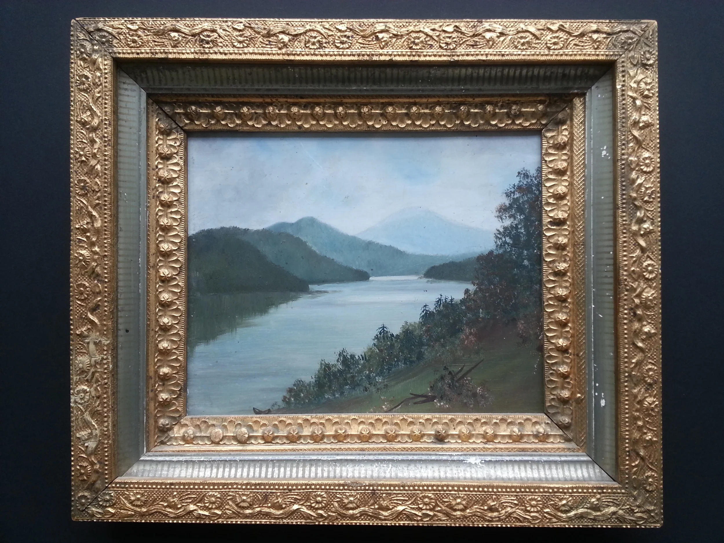 River View Oil on Academy Board, Unsigned 8" x 9 3/4" / 12 1/2" x 14 1/2" Framed ( Period Frame ) Price Available Upon Request