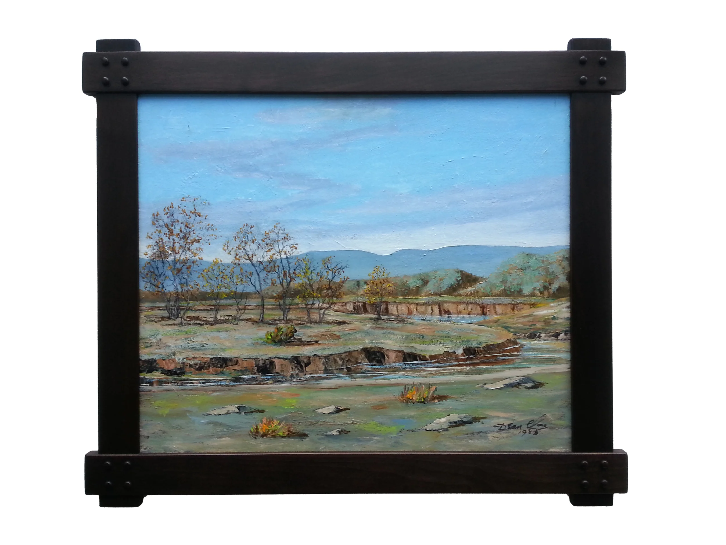 Desert Landscape Oil on Masonite, Signed ( l.r. ) "Dean Close 1985" 22" x 26" / 26" x 30" Framed ( Plasteel Frame ) SOLD