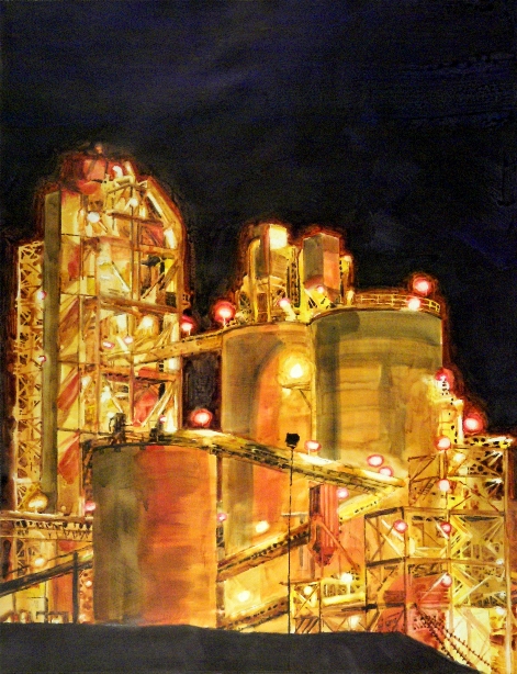 Cement Castles U.V. Varnished Watercolor on Paper, Mounted to Panel ( Framed / Floater Frame ) 26" x 20" / Approx. Frame O.D. 27" x 21" $1,000